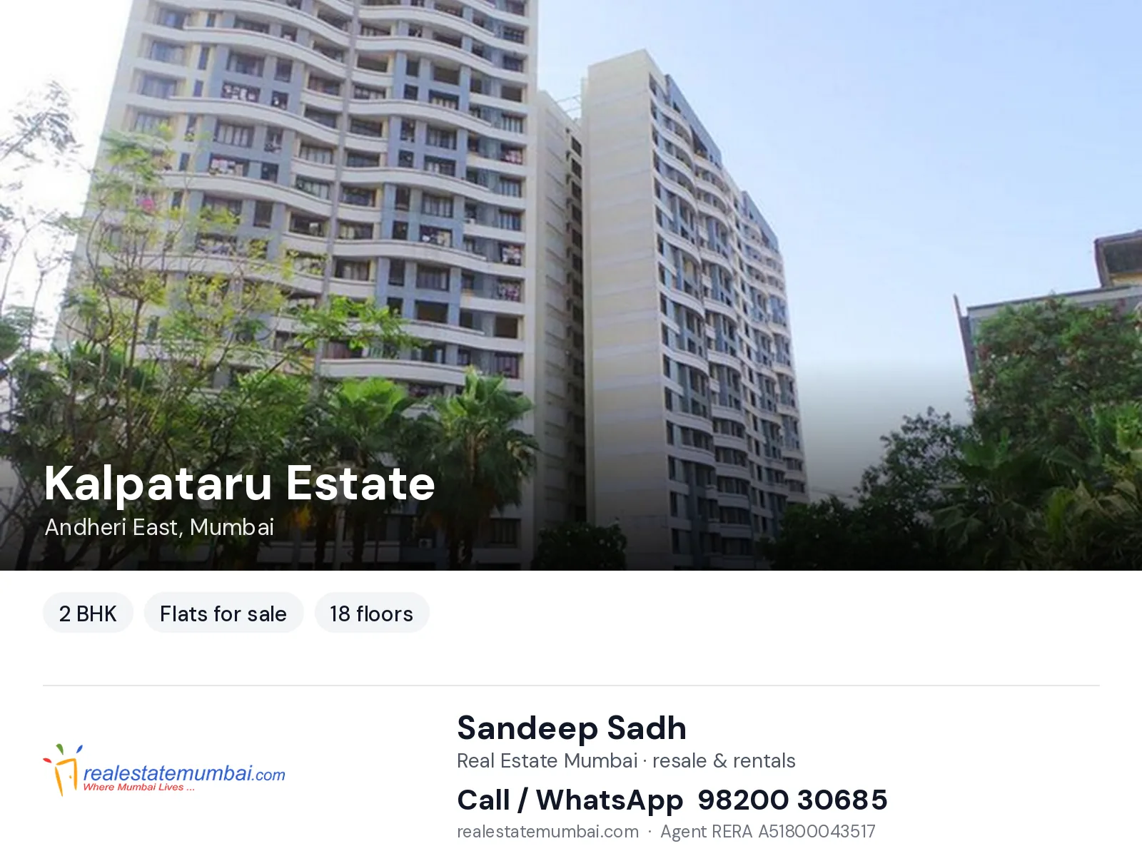Kalpataru Estate, Andheri East, Mumbai — 2 BHK flats for sale | Real Estate Mumbai, Sandeep Sadh 98200 30685