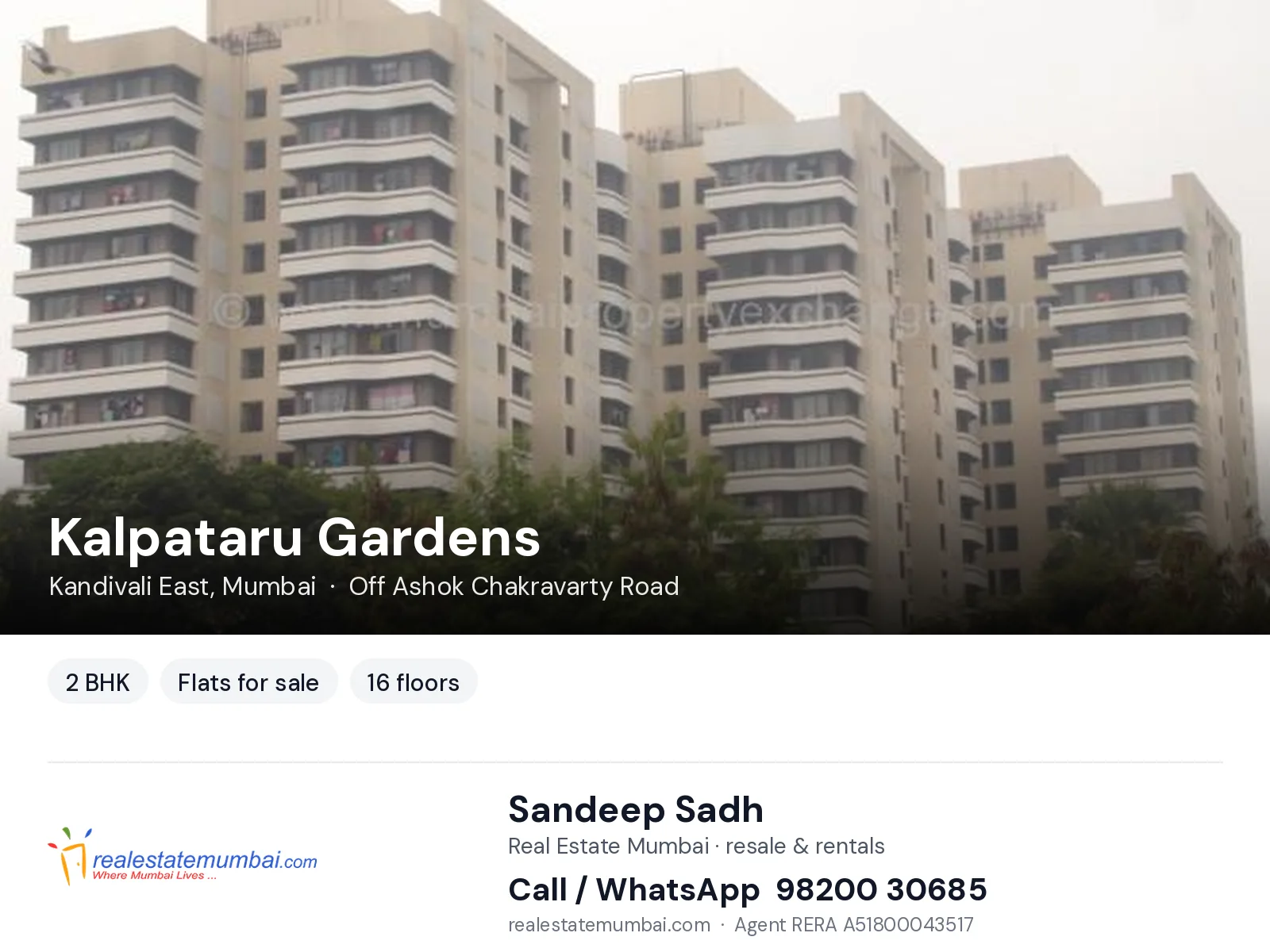 Kalpataru Gardens, Kandivali East, Mumbai — 2 BHK flats for sale | Real Estate Mumbai, Sandeep Sadh 98200 30685