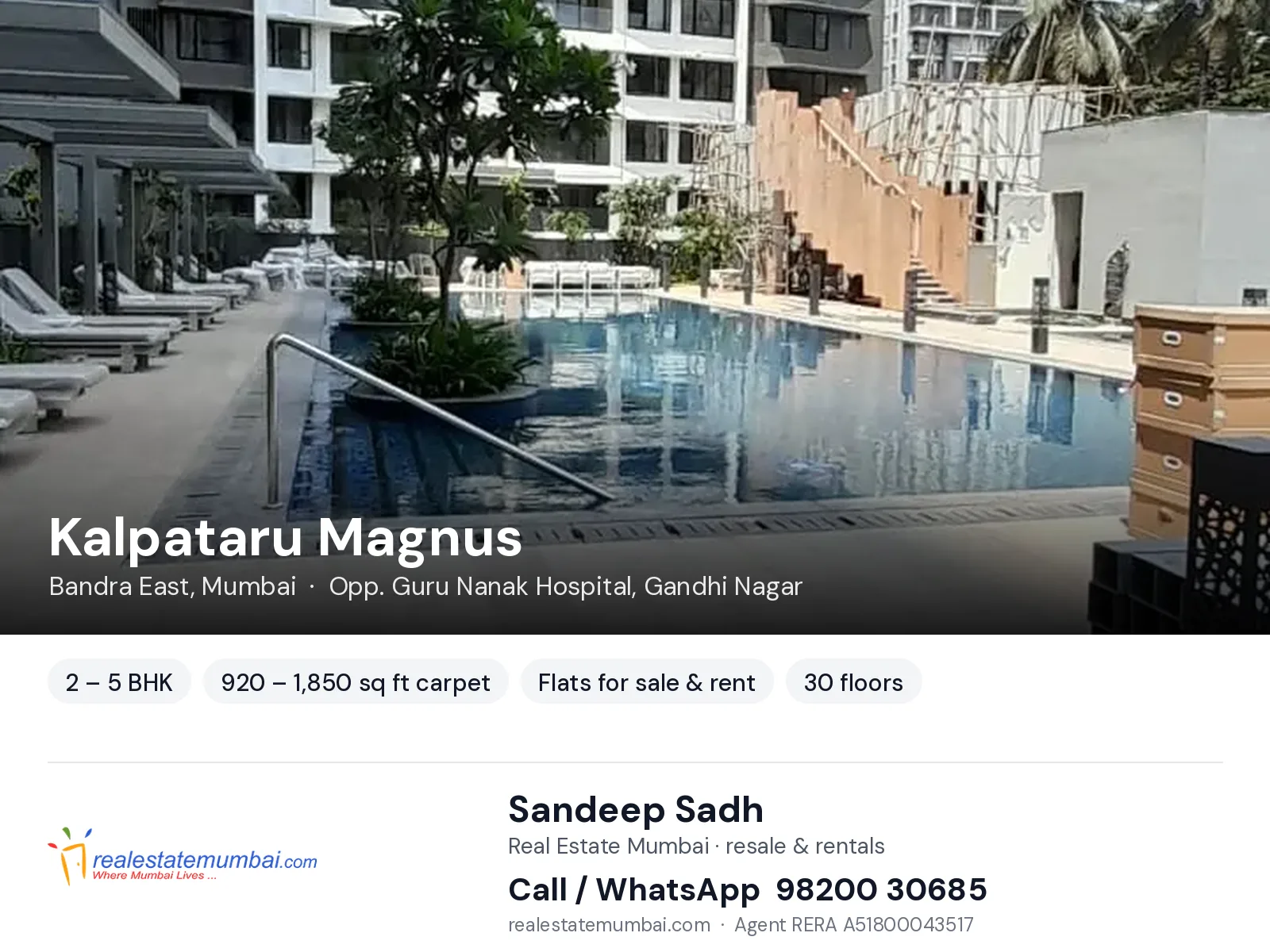 Kalpataru Magnus, Bandra East, Mumbai — 2 – 5 BHK flats for sale & rent | Real Estate Mumbai, Sandeep Sadh 98200 30685