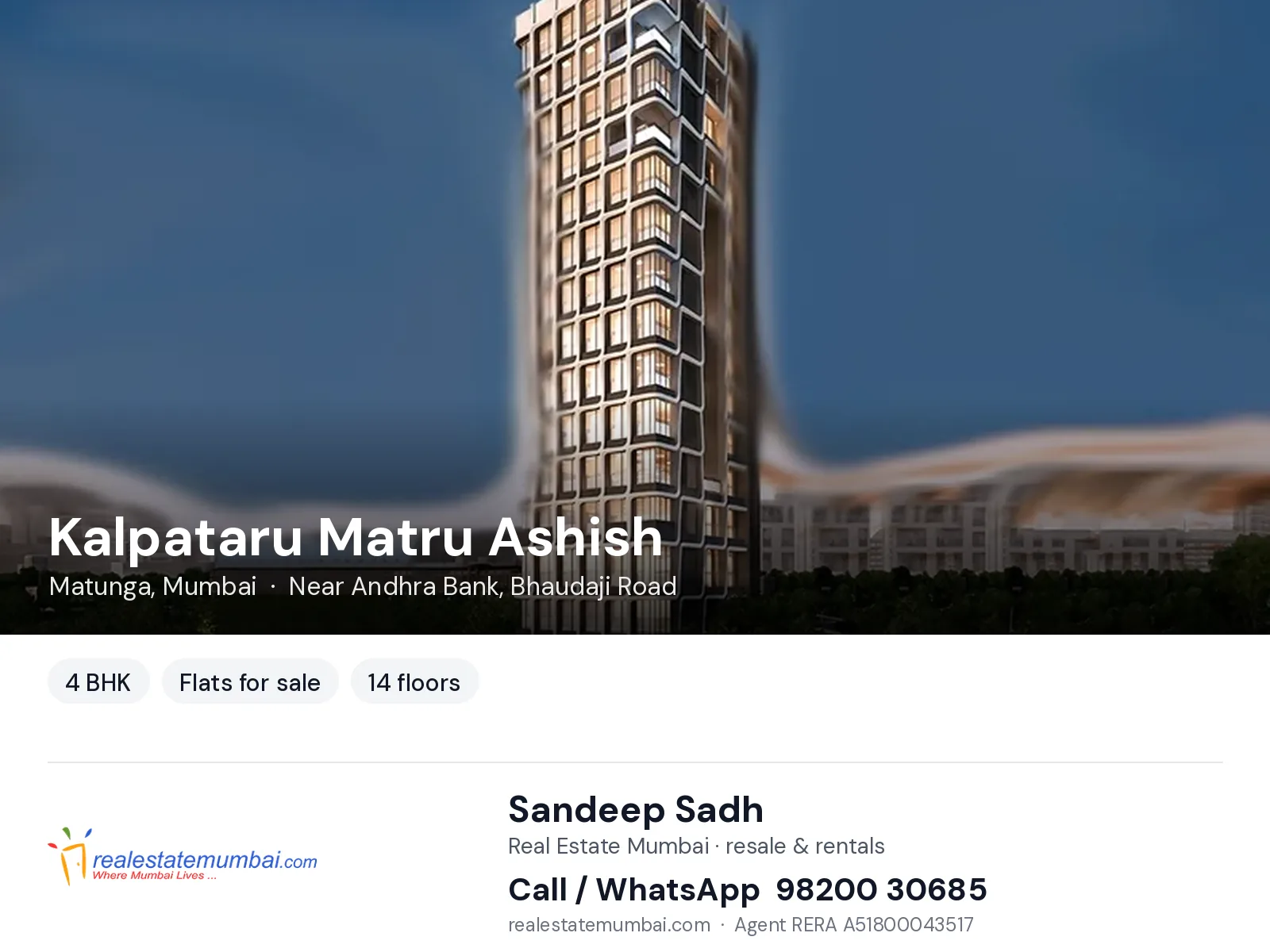 Kalpataru Matru Ashish, Matunga, Mumbai — 4 BHK flats for sale | Real Estate Mumbai, Sandeep Sadh 98200 30685