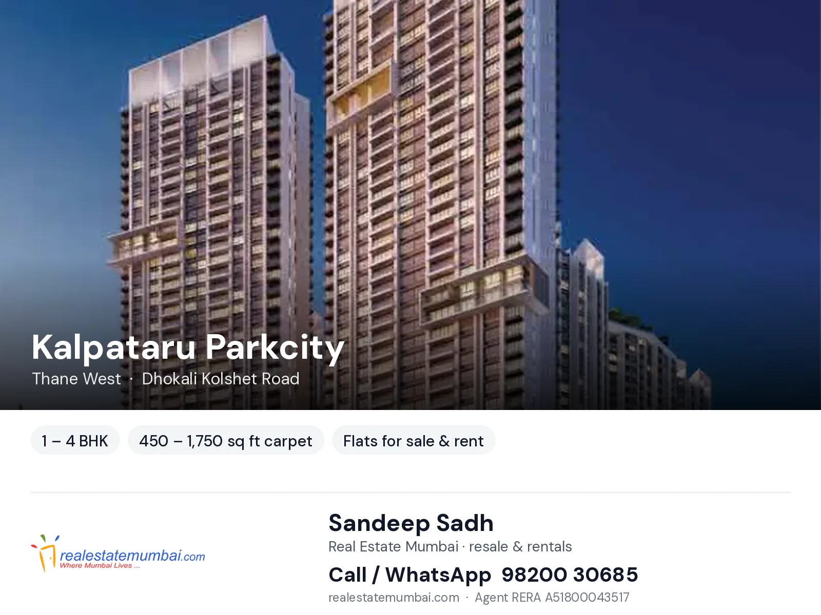 Kalpataru Parkcity, Thane West — 1 – 4 BHK flats for sale & rent | Real Estate Mumbai, Sandeep Sadh 98200 30685