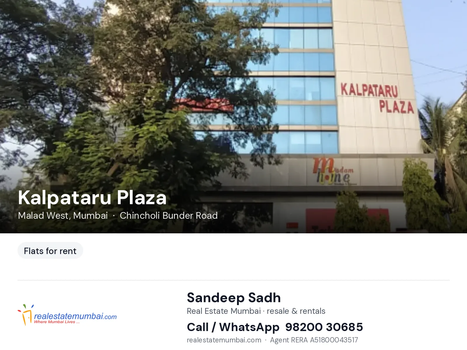 Kalpataru Plaza, Malad West, Mumbai — flats for rent | Real Estate Mumbai, Sandeep Sadh 98200 30685