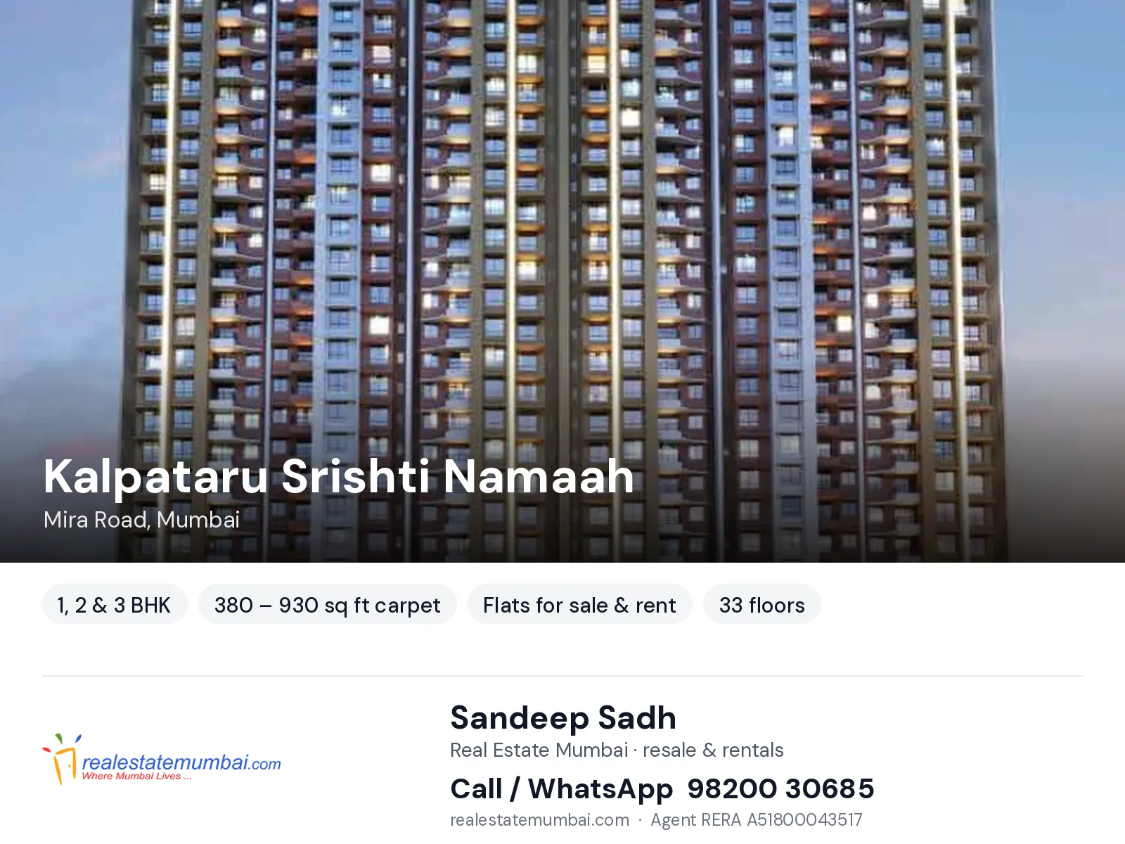 Kalpataru Srishti Namaah, Mira Road, Mumbai — 1, 2 & 3 BHK flats for sale & rent | Real Estate Mumbai, Sandeep Sadh 98200 30685