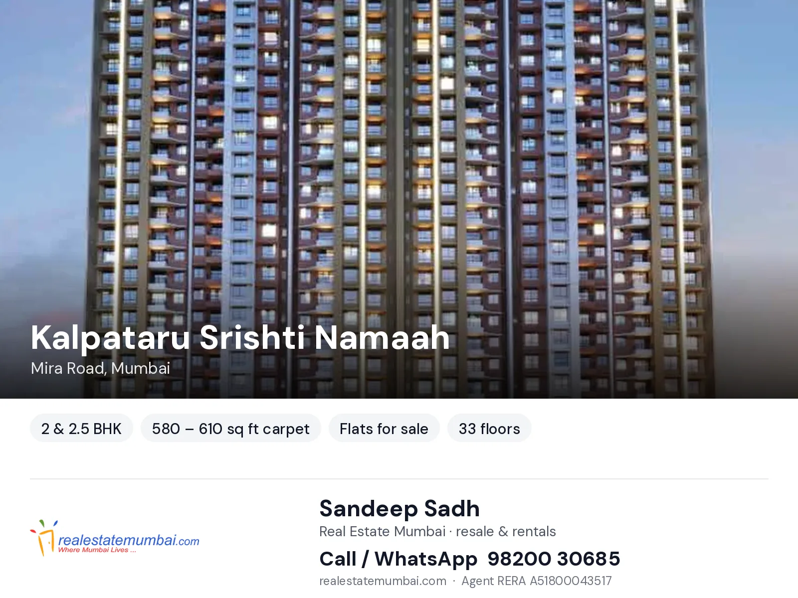 Kalpataru Srishti Namaah, Mira Road, Mumbai — 2 & 2.5 BHK flats for sale | Real Estate Mumbai, Sandeep Sadh 98200 30685