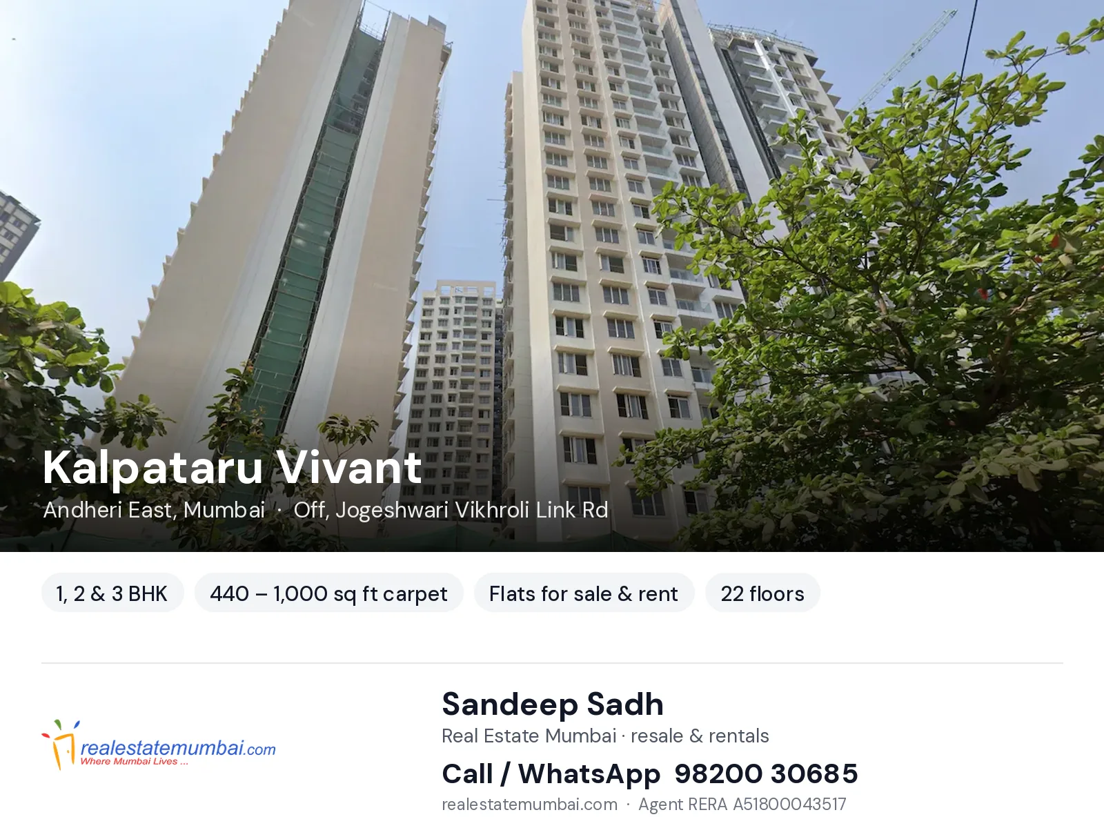 Kalpataru Vivant, Andheri East, Mumbai — 1, 2 & 3 BHK flats for sale & rent | Real Estate Mumbai, Sandeep Sadh 98200 30685
