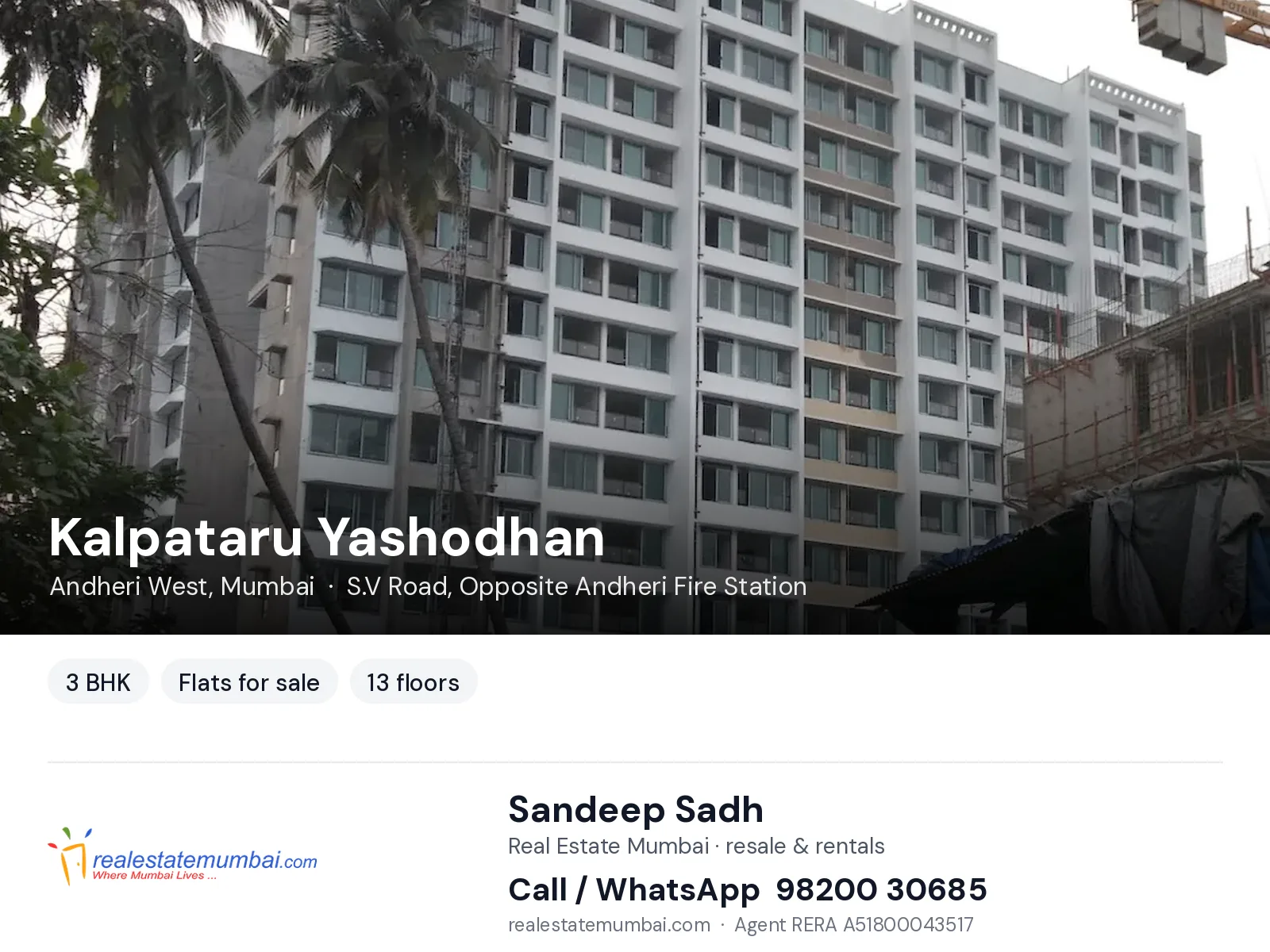Kalpataru Yashodhan, Andheri West, Mumbai — 3 BHK flats for sale | Real Estate Mumbai, Sandeep Sadh 98200 30685