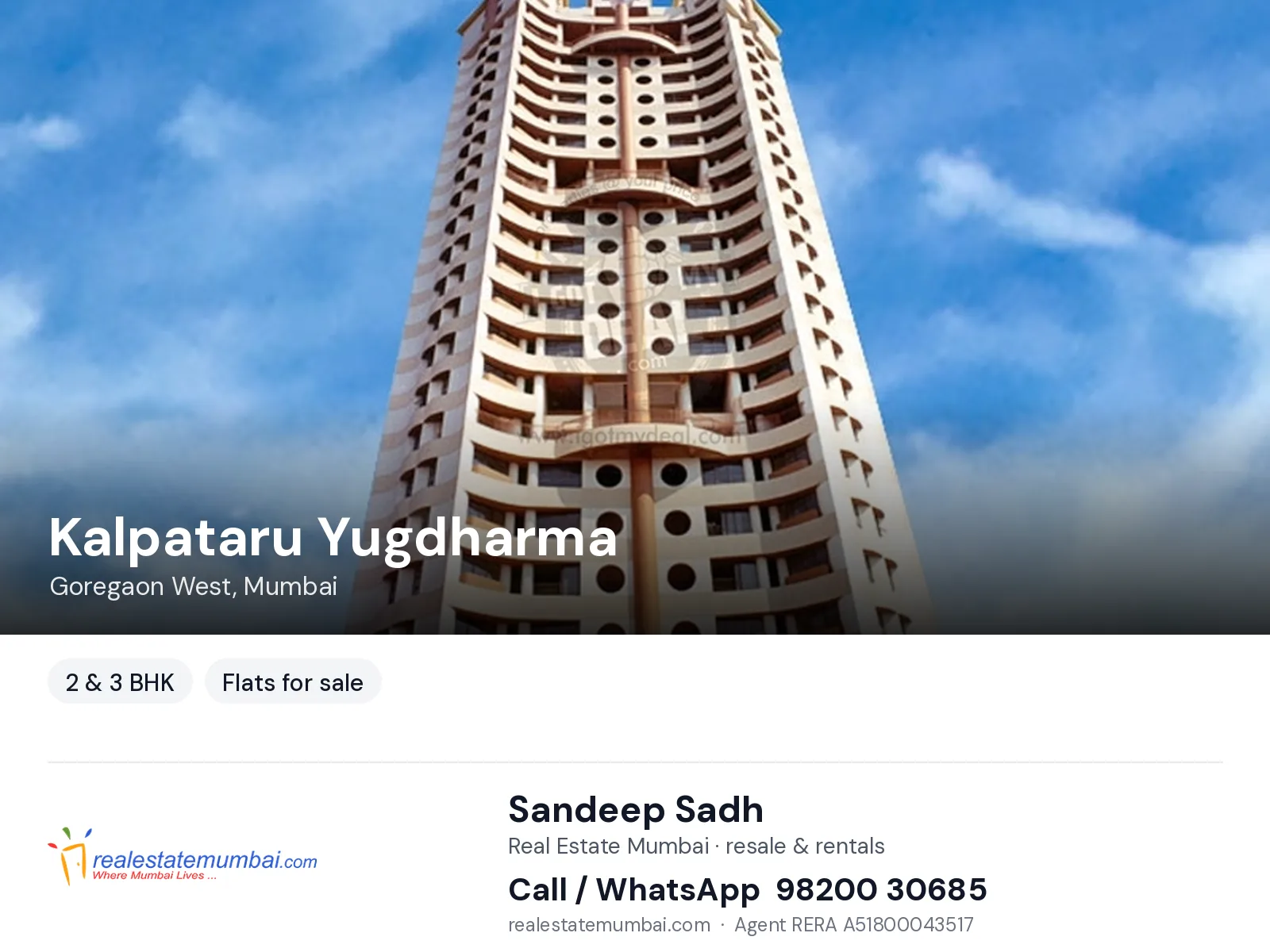 Kalpataru Yugdharma, Goregaon West, Mumbai — 2 & 3 BHK flats for sale | Real Estate Mumbai, Sandeep Sadh 98200 30685
