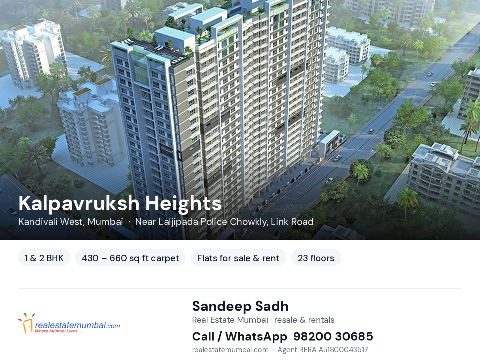 Kalpavruksh Heights, Kandivali West, Mumbai — 1 & 2 BHK flats for sale & rent | Real Estate Mumbai, Sandeep Sadh 98200 30685