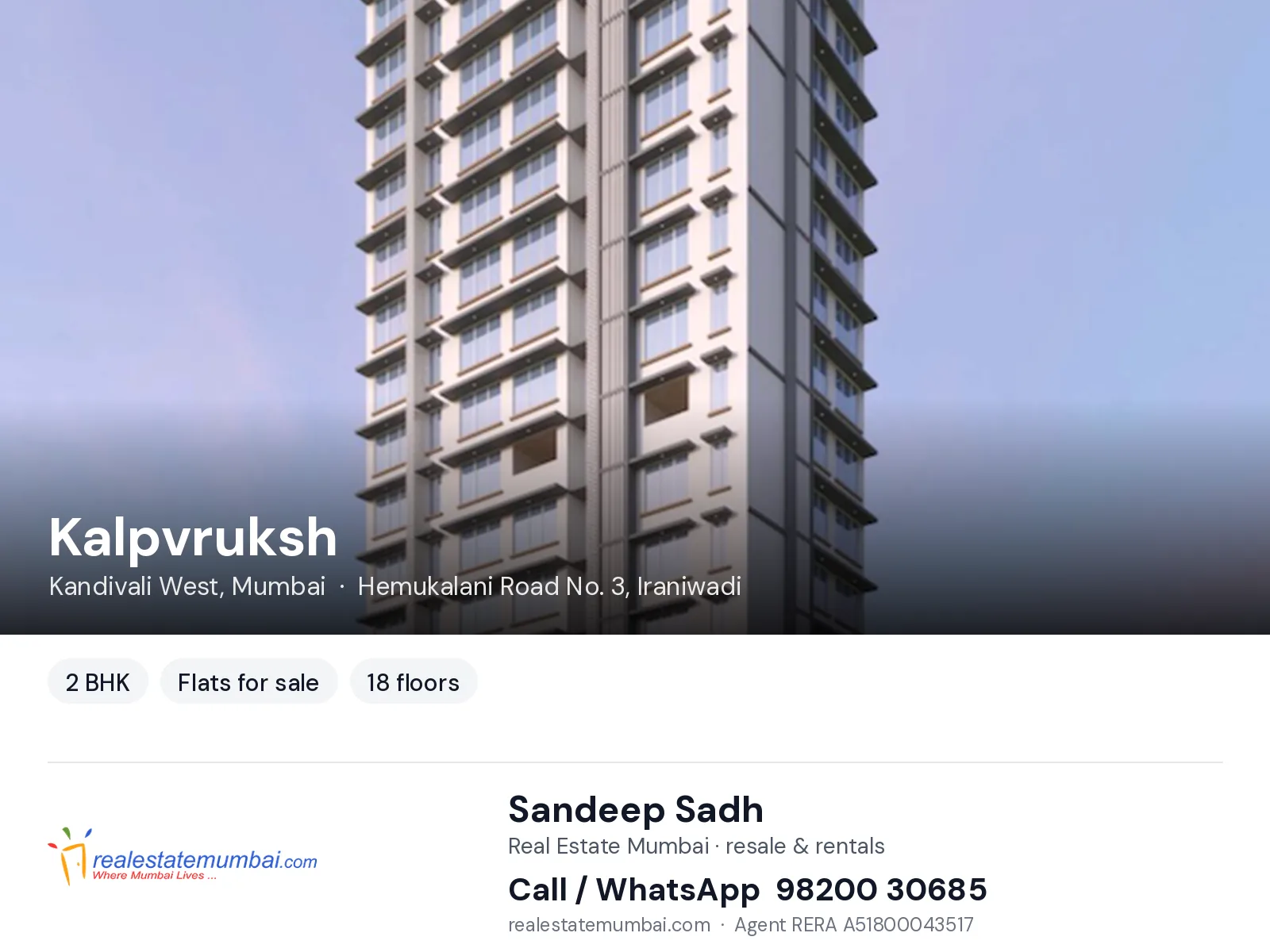 Kalpvruksh, Kandivali West, Mumbai — 2 BHK flats for sale | Real Estate Mumbai, Sandeep Sadh 98200 30685