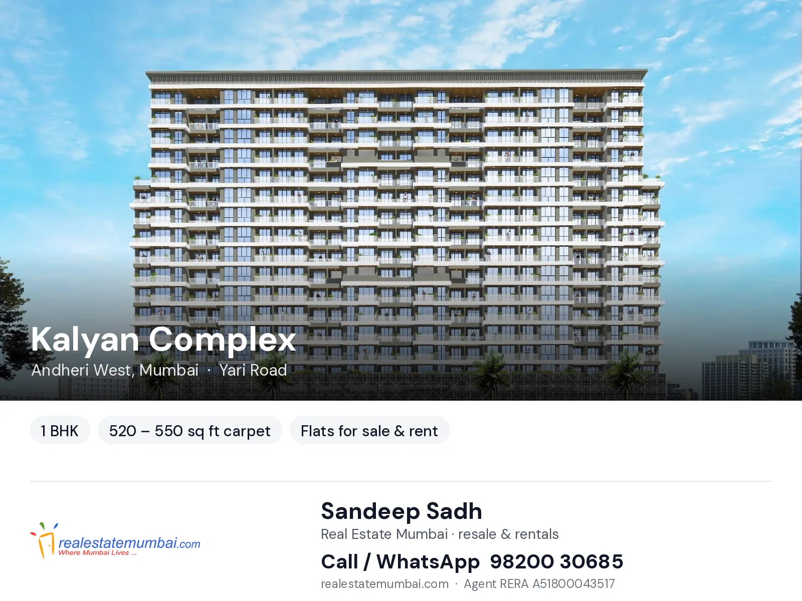 Kalyan Complex, Andheri West, Mumbai — 1 BHK flats for sale & rent | Real Estate Mumbai, Sandeep Sadh 98200 30685