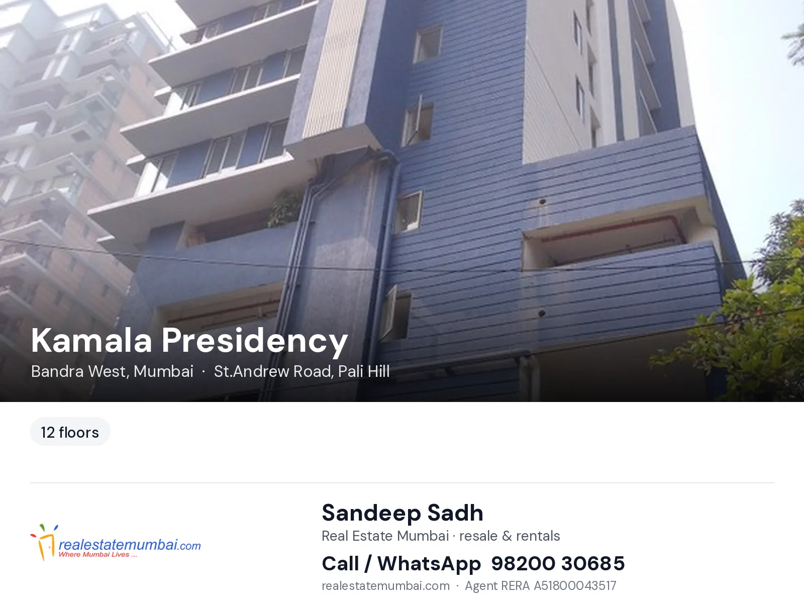 Kamala Presidency, Bandra West, Mumbai — flats | Real Estate Mumbai, Sandeep Sadh 98200 30685