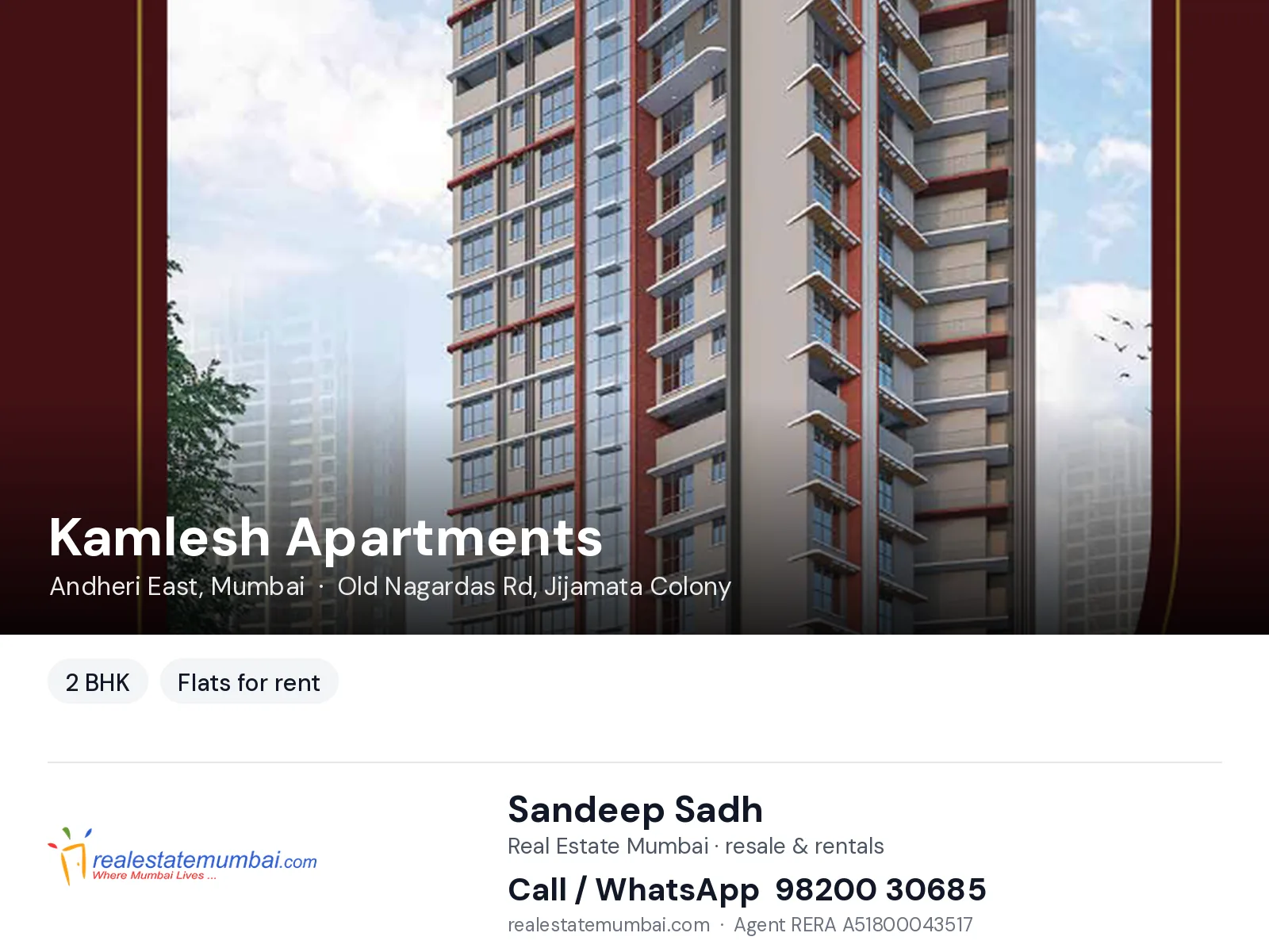 Kamlesh Apartments, Andheri East, Mumbai — 2 BHK flats for rent | Real Estate Mumbai, Sandeep Sadh 98200 30685