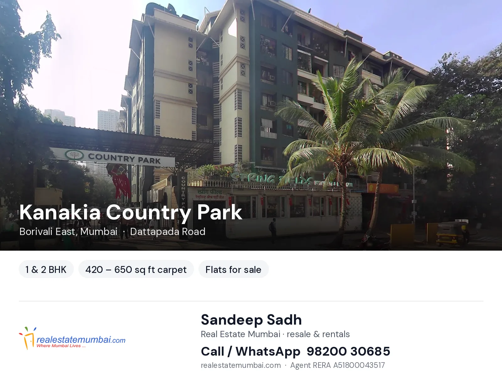 Kanakia Country Park, Borivali East, Mumbai — 1 & 2 BHK flats for sale | Real Estate Mumbai, Sandeep Sadh 98200 30685