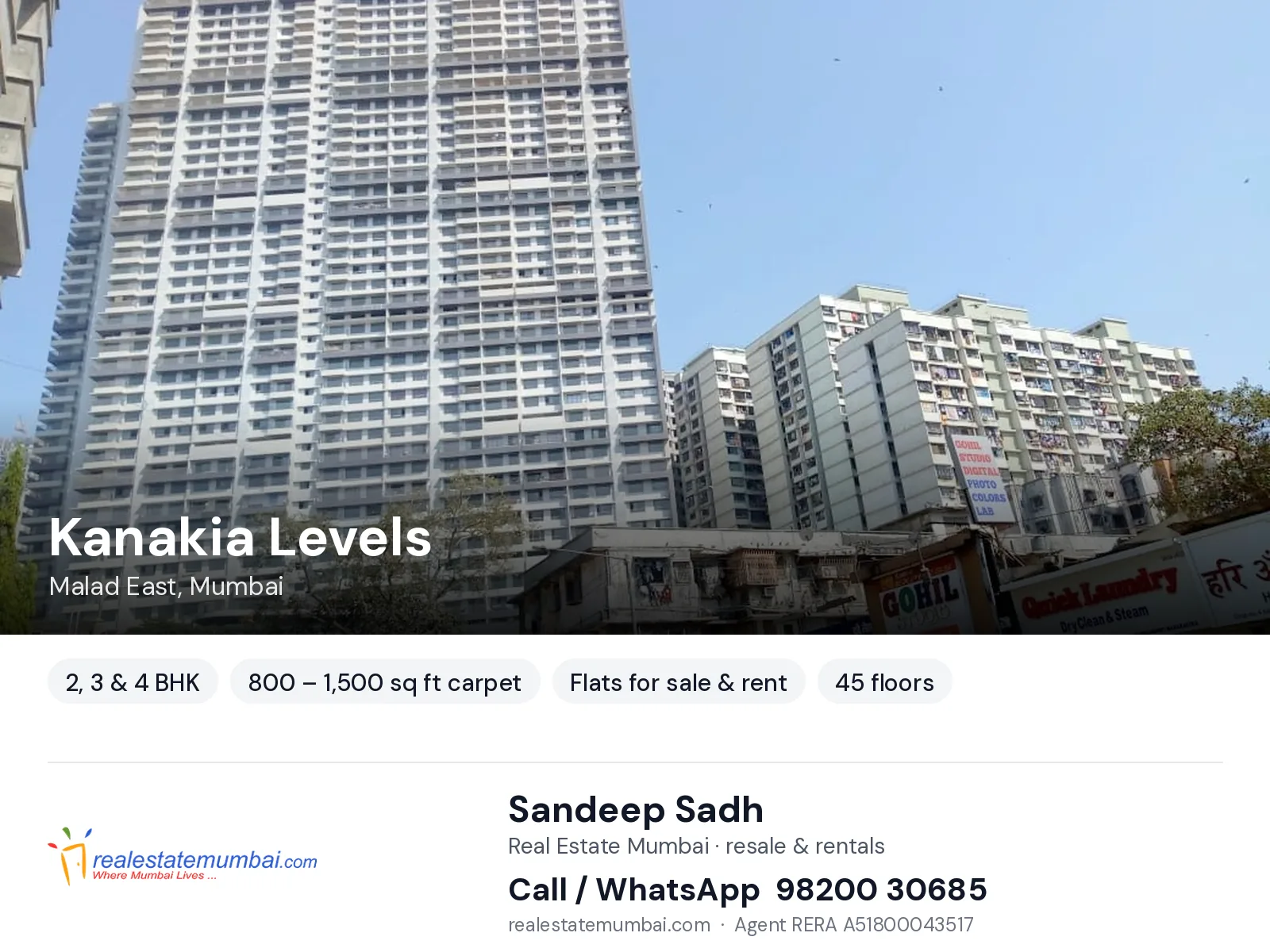 Kanakia Levels, Malad East, Mumbai — 2, 3 & 4 BHK flats for sale & rent | Real Estate Mumbai, Sandeep Sadh 98200 30685