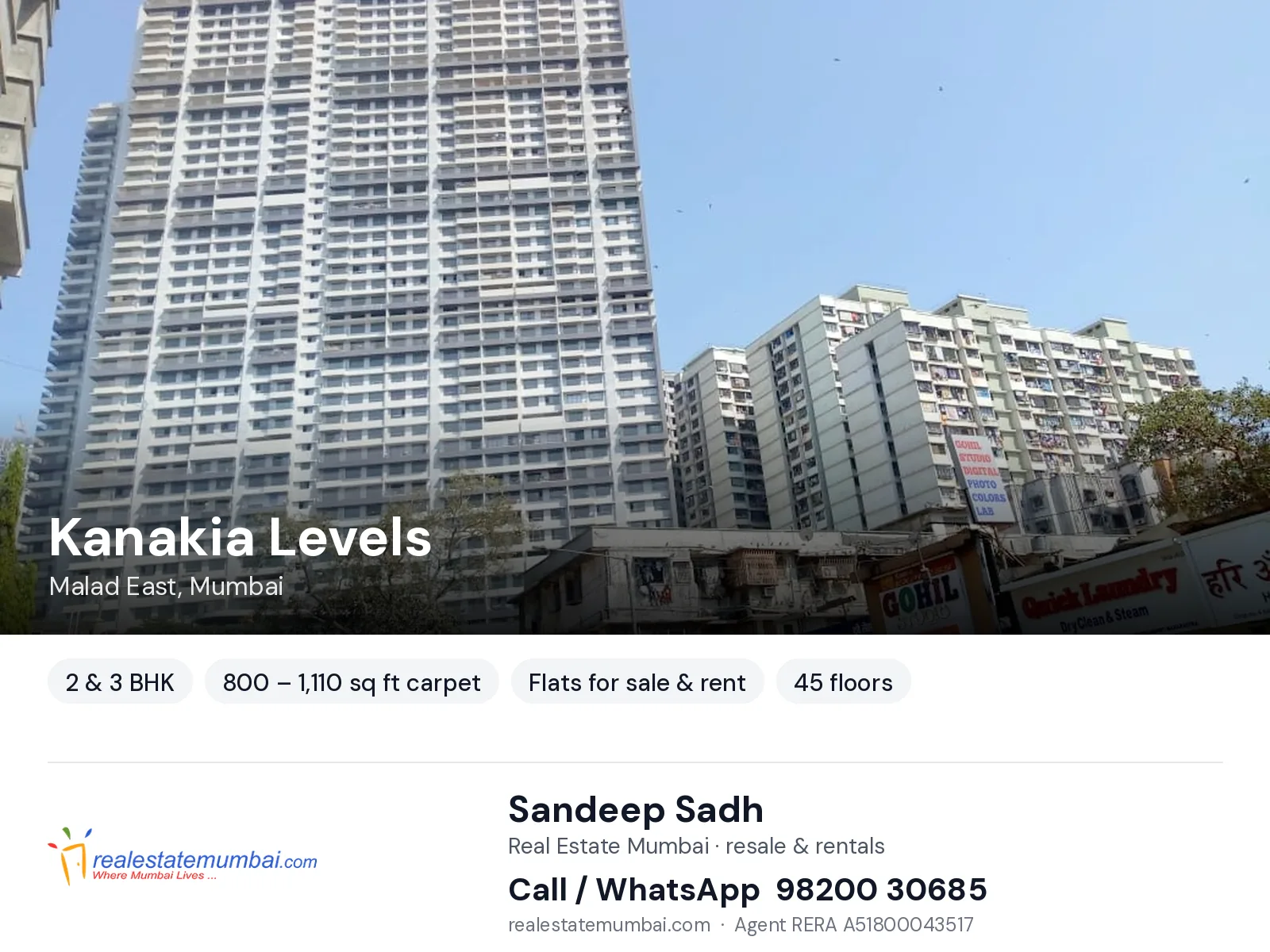 Kanakia Levels, Malad East, Mumbai — 2 & 3 BHK flats for sale & rent | Real Estate Mumbai, Sandeep Sadh 98200 30685