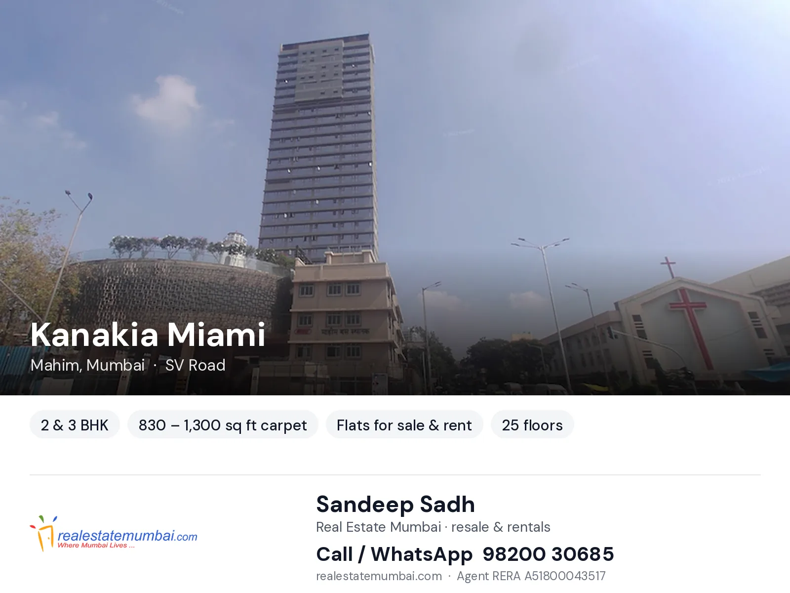 Kanakia Miami, Mahim, Mumbai — 2 & 3 BHK flats for sale & rent | Real Estate Mumbai, Sandeep Sadh 98200 30685