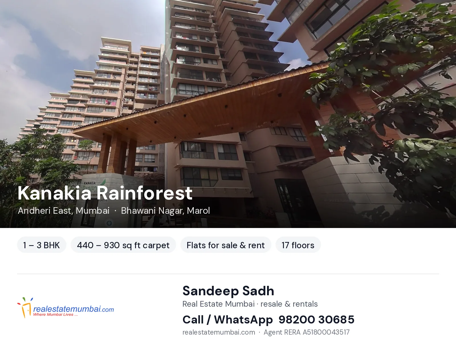 Kanakia Rainforest, Andheri East, Mumbai — 1 – 3 BHK flats for sale & rent | Real Estate Mumbai, Sandeep Sadh 98200 30685