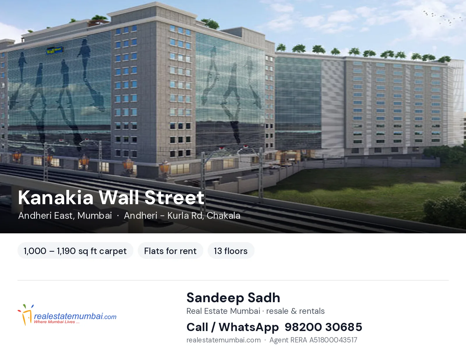 Kanakia Wall Street, Andheri East, Mumbai — flats for rent | Real Estate Mumbai, Sandeep Sadh 98200 30685