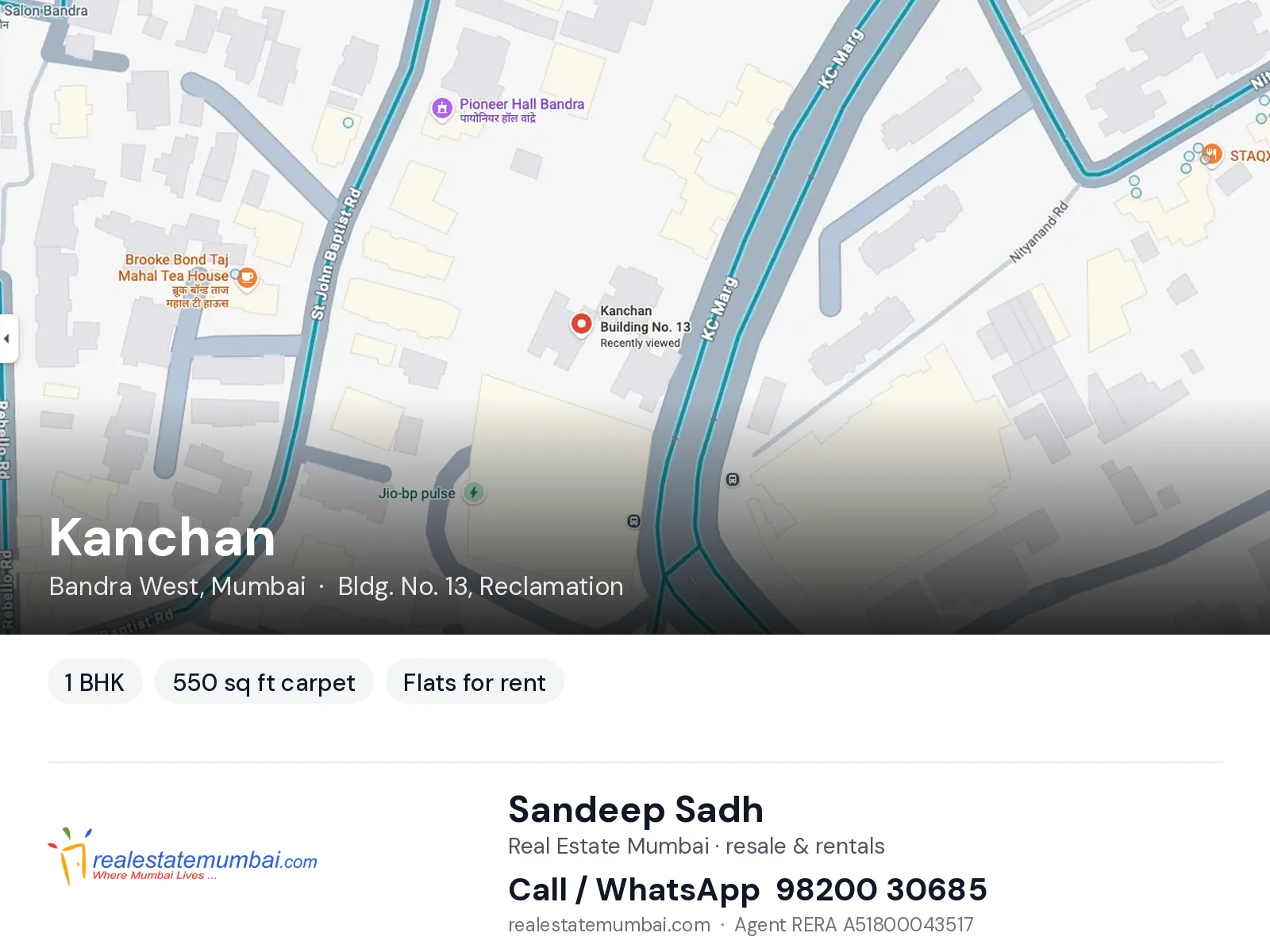 Kanchan, Bandra West, Mumbai — 1 BHK flats for rent | Real Estate Mumbai, Sandeep Sadh 98200 30685