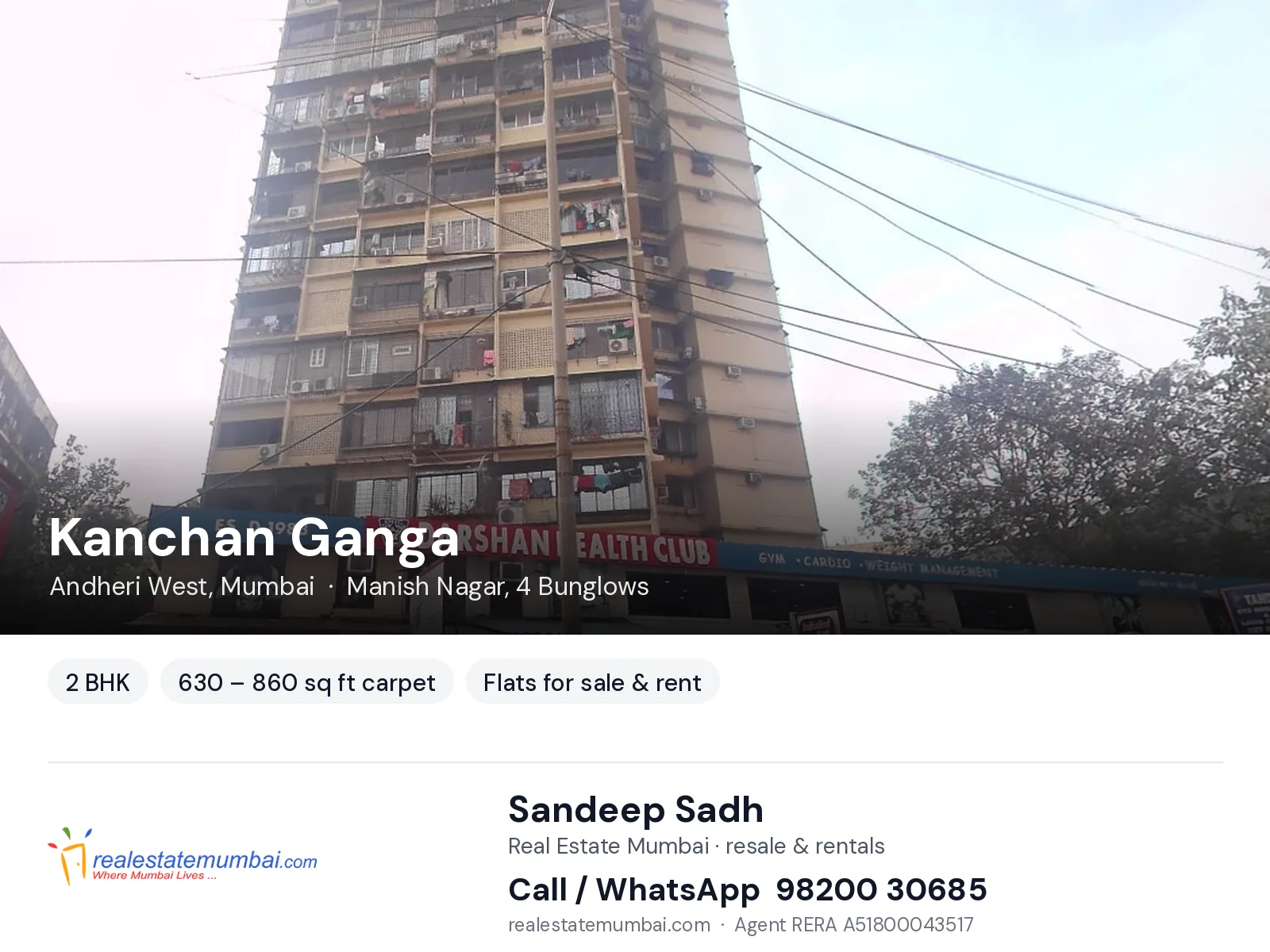 Kanchan Ganga, Andheri West, Mumbai — 2 BHK flats for sale & rent | Real Estate Mumbai, Sandeep Sadh 98200 30685