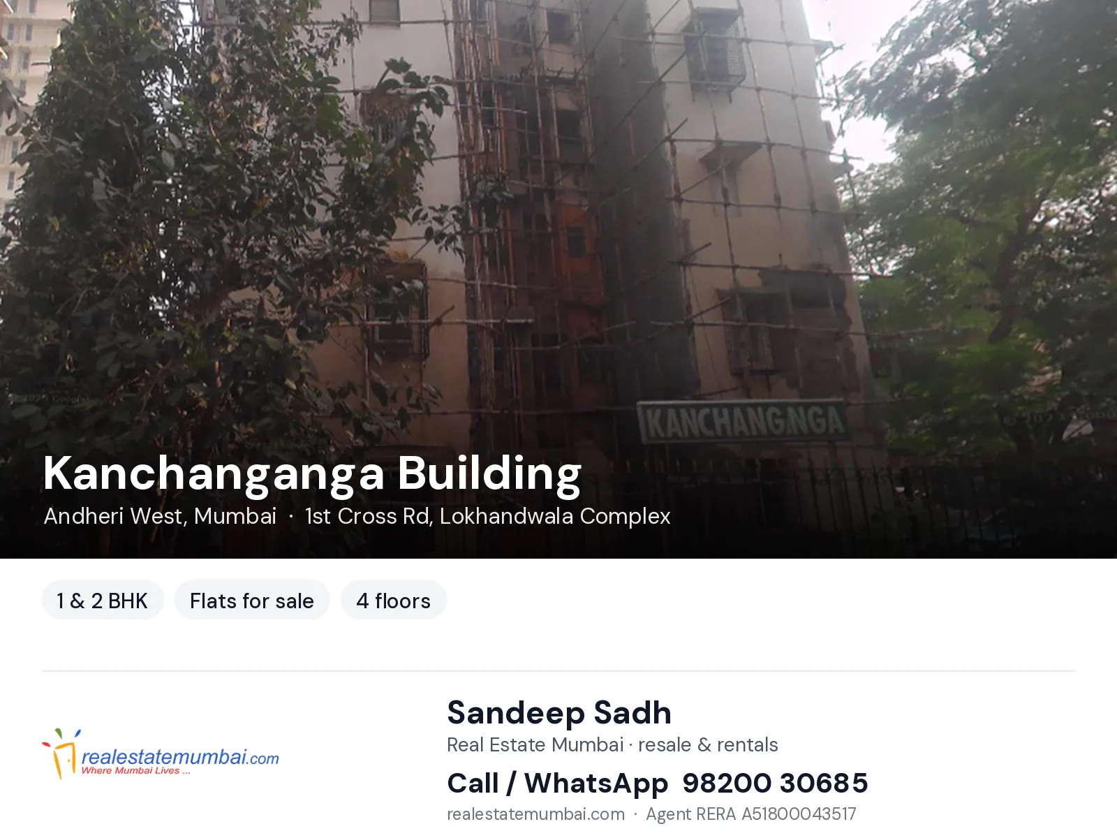 Kanchanganga Building, Andheri West, Mumbai — 1 & 2 BHK flats for sale | Real Estate Mumbai, Sandeep Sadh 98200 30685