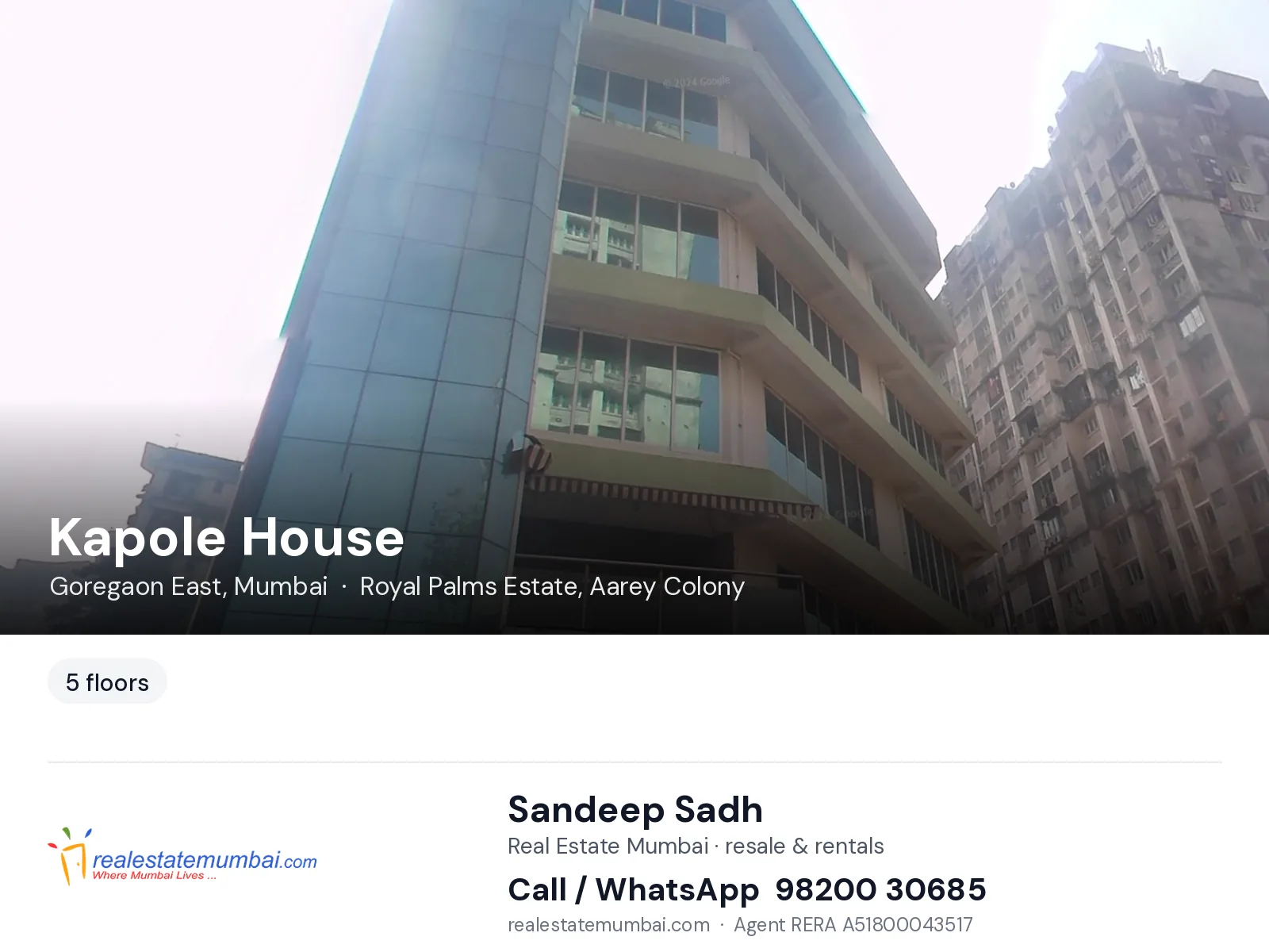 Kapole House, Goregaon East, Mumbai — flats | Real Estate Mumbai, Sandeep Sadh 98200 30685