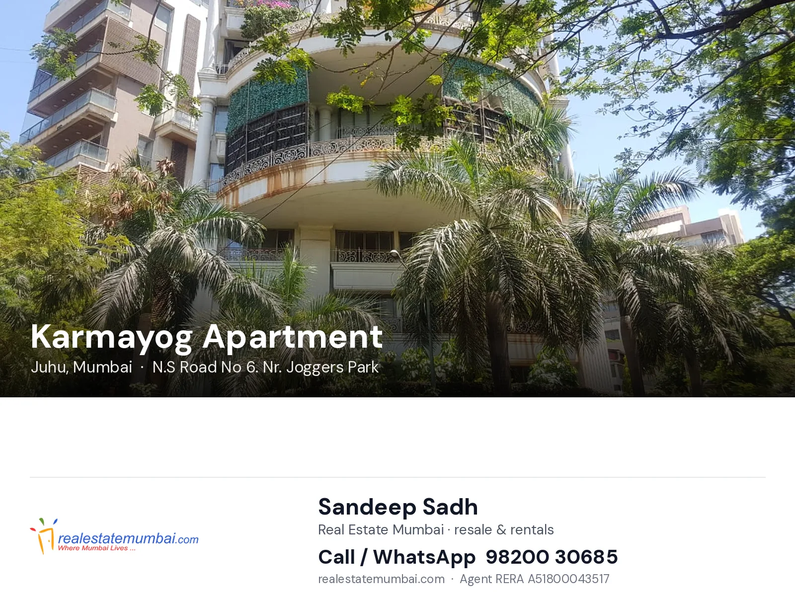 Karmayog Apartment, Juhu, Mumbai — flats | Real Estate Mumbai, Sandeep Sadh 98200 30685