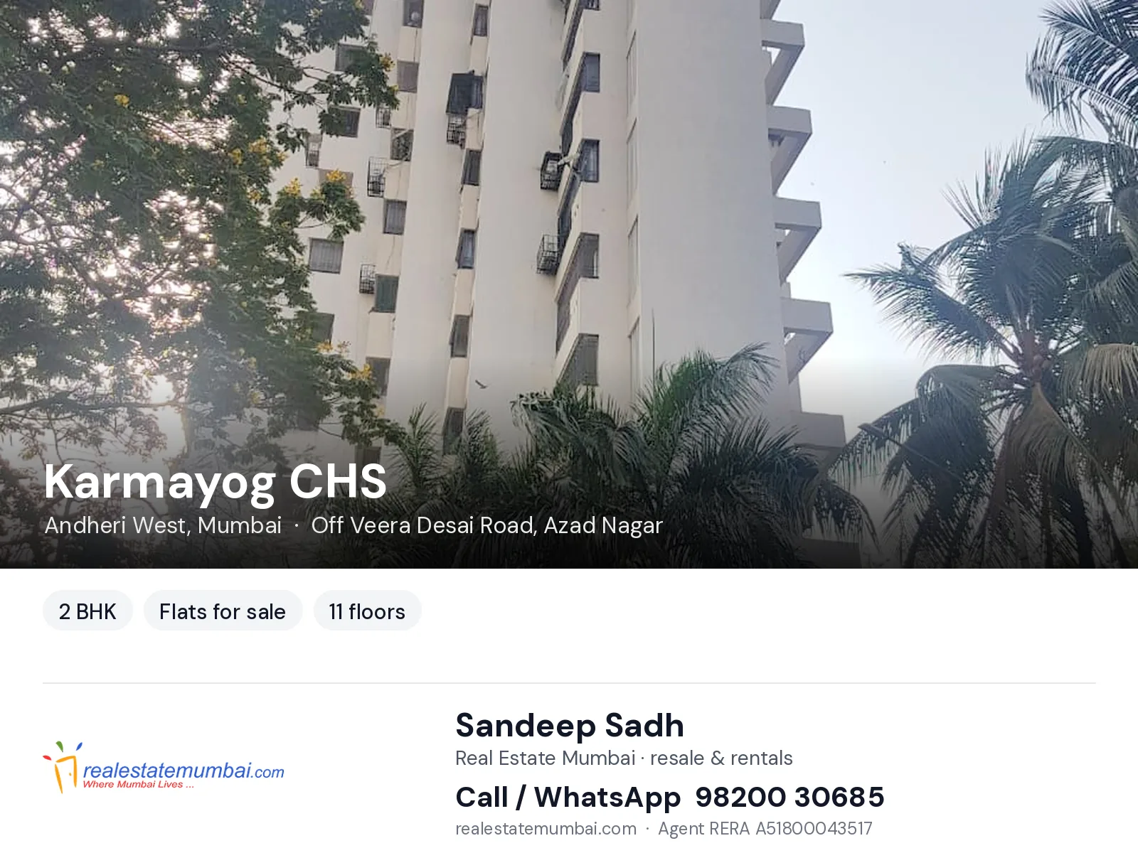 Karmayog CHS, Andheri West, Mumbai — 2 BHK flats for sale | Real Estate Mumbai, Sandeep Sadh 98200 30685