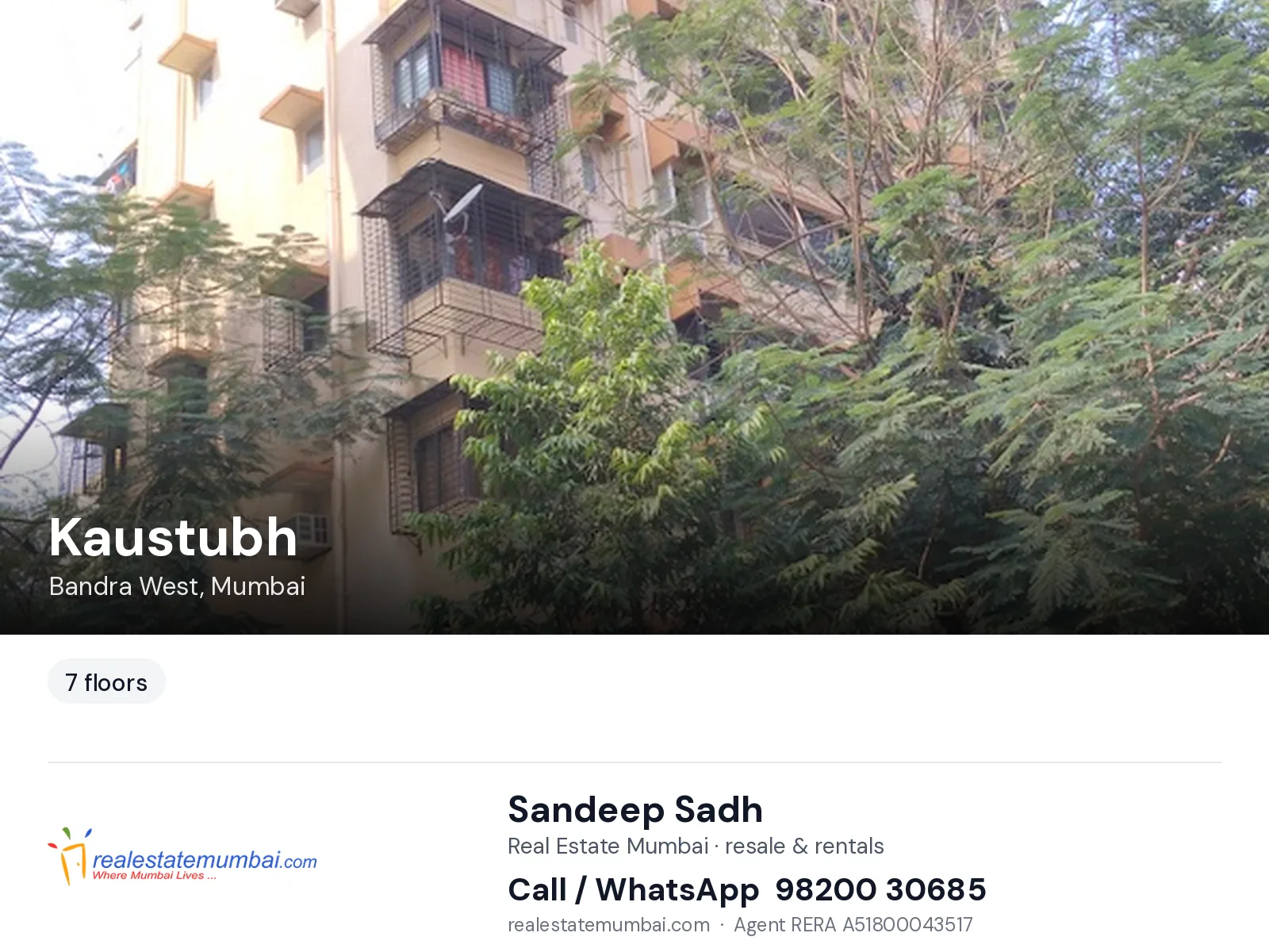 Kaustubh, Bandra West, Mumbai — flats | Real Estate Mumbai, Sandeep Sadh 98200 30685