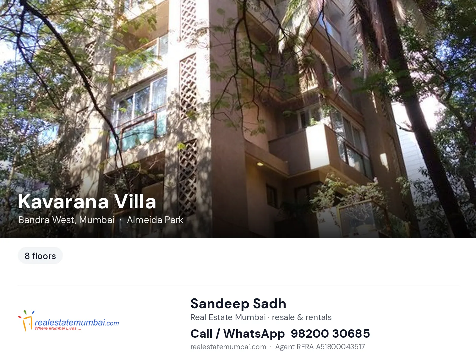 Kavarana Villa, Bandra West, Mumbai — flats | Real Estate Mumbai, Sandeep Sadh 98200 30685