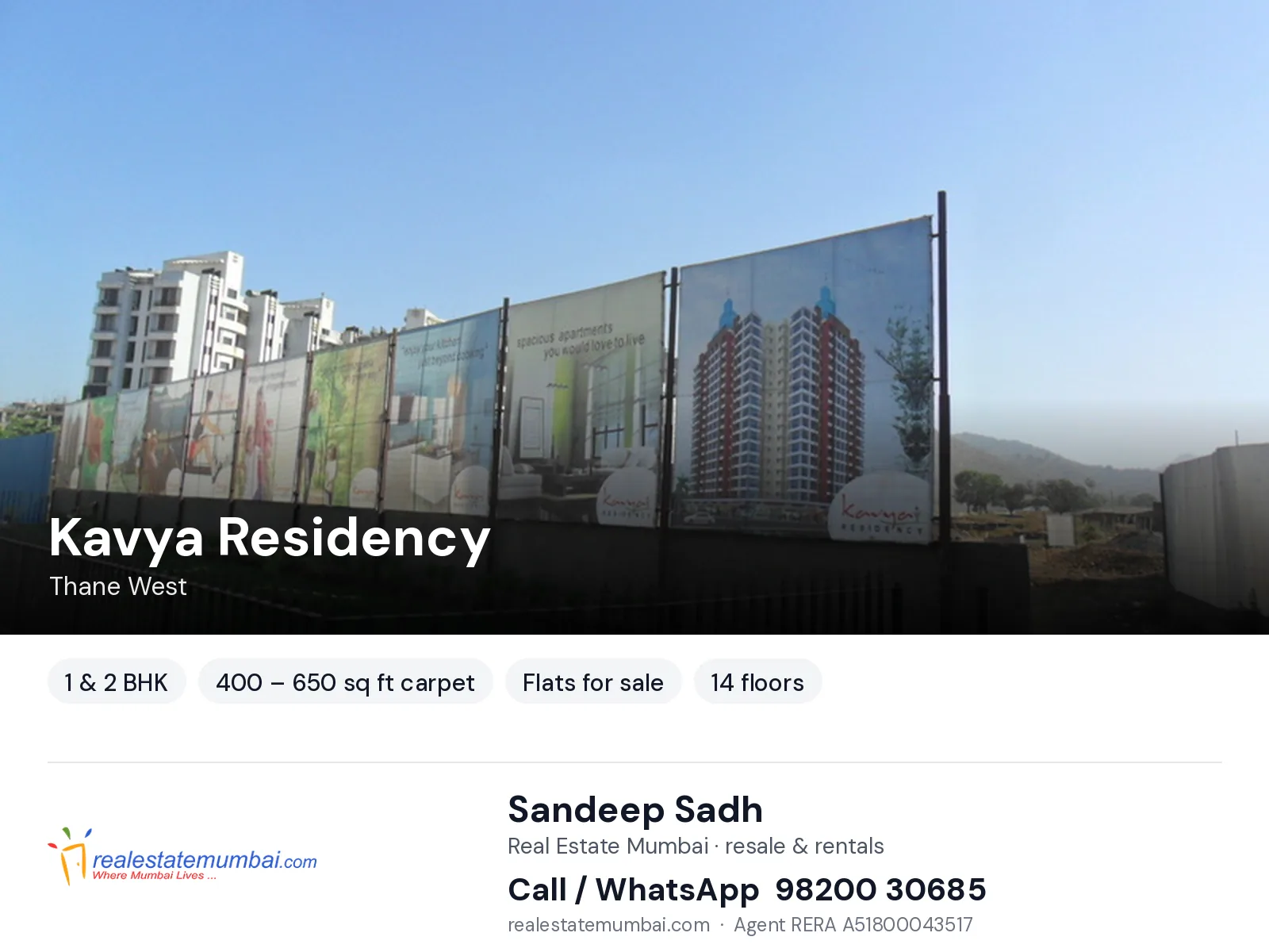 Kavya Residency, Thane West — 1 & 2 BHK flats for sale | Real Estate Mumbai, Sandeep Sadh 98200 30685