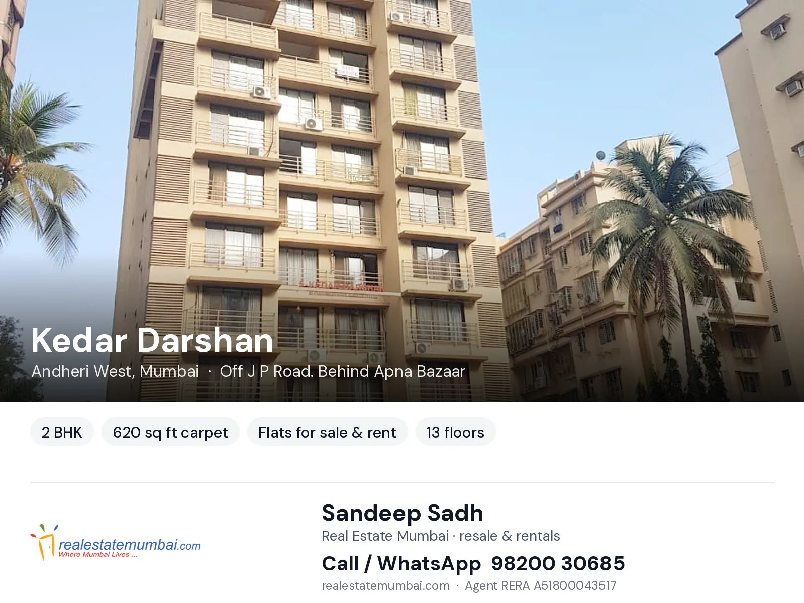 Kedar Darshan, Andheri West, Mumbai — 2 BHK flats for sale & rent | Real Estate Mumbai, Sandeep Sadh 98200 30685