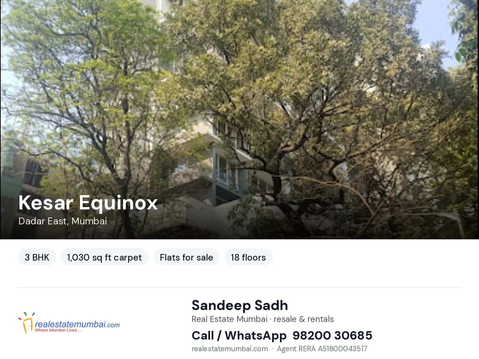 Kesar Equinox, Dadar East, Mumbai — 3 BHK flats for sale | Real Estate Mumbai, Sandeep Sadh 98200 30685