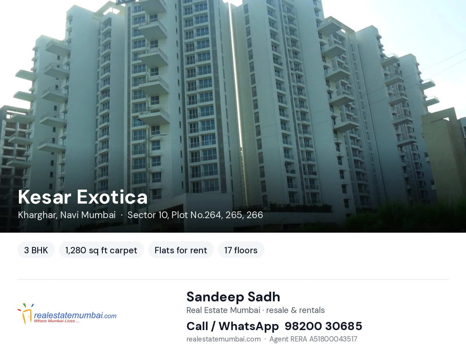 Kesar Exotica, Kharghar, Navi Mumbai — 3 BHK flats for rent | Real Estate Mumbai, Sandeep Sadh 98200 30685