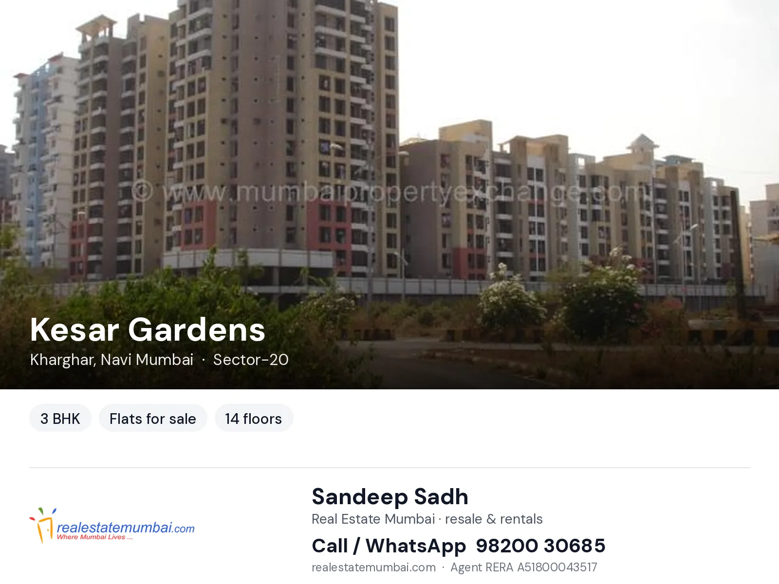 Kesar Gardens, Kharghar, Navi Mumbai — 3 BHK flats for sale | Real Estate Mumbai, Sandeep Sadh 98200 30685