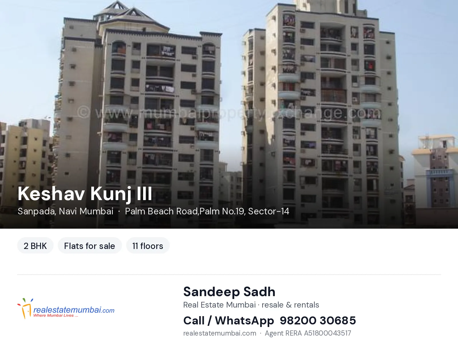 Keshav Kunj III, Sanpada, Navi Mumbai — 2 BHK flats for sale | Real Estate Mumbai, Sandeep Sadh 98200 30685