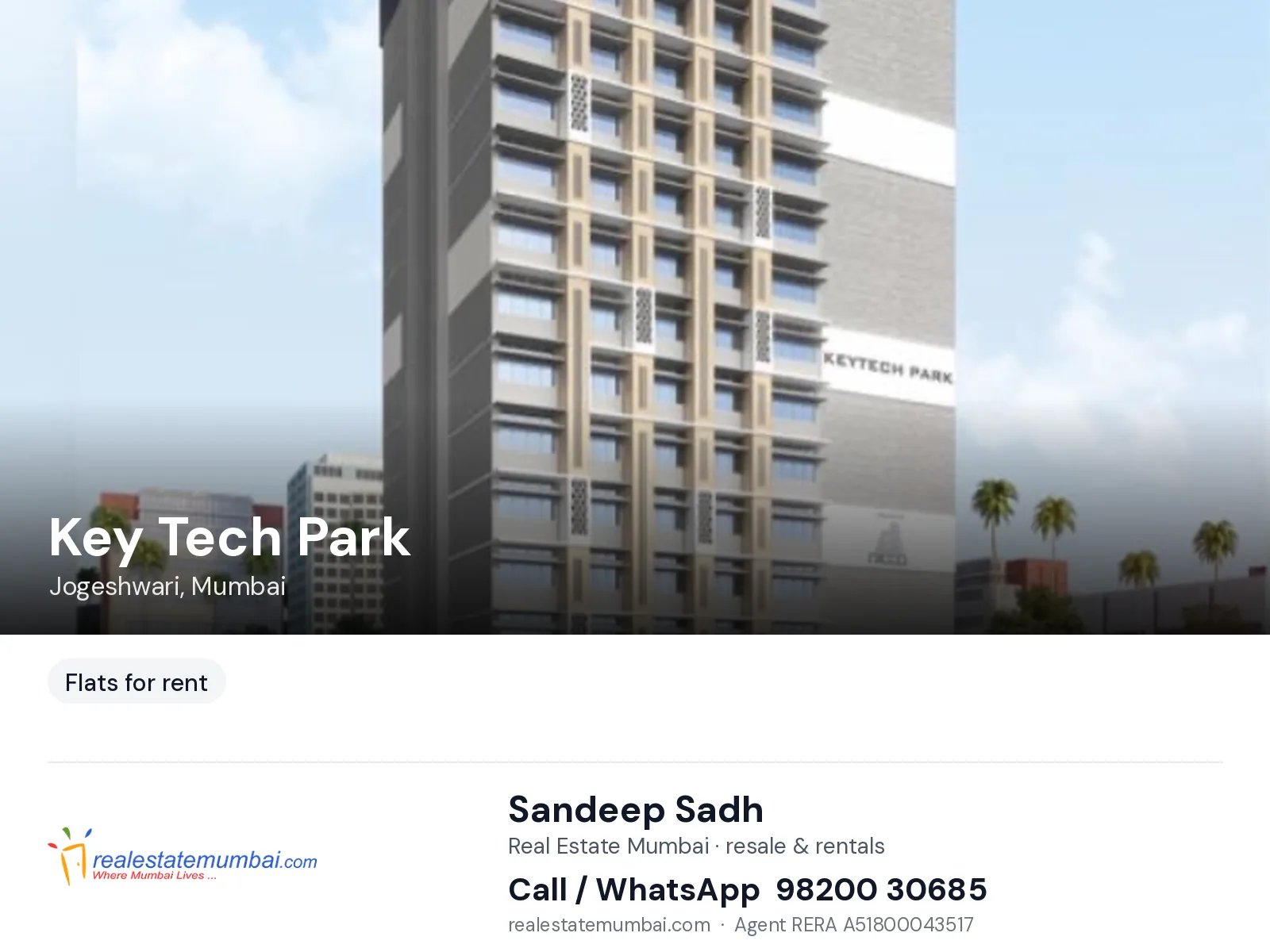Key Tech Park, Jogeshwari, Mumbai — flats for rent | Real Estate Mumbai, Sandeep Sadh 98200 30685