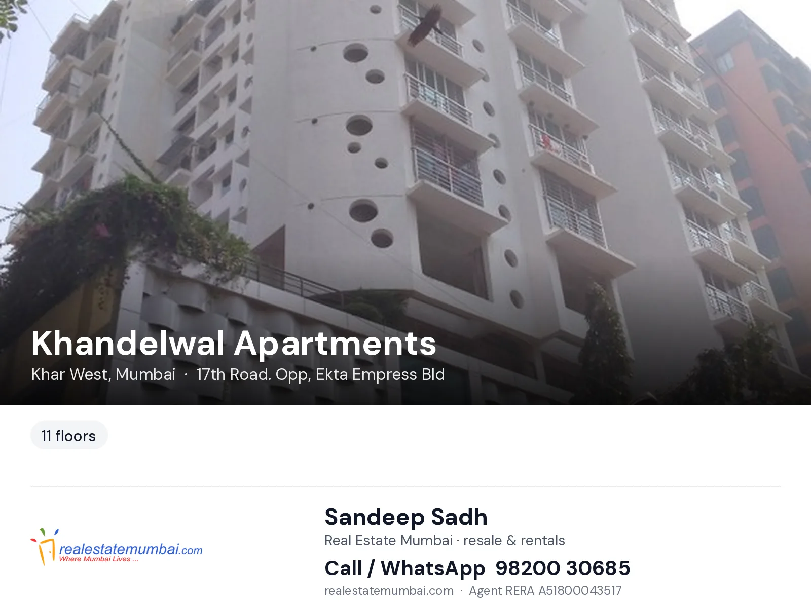 Khandelwal Apartments, Khar West, Mumbai — flats | Real Estate Mumbai, Sandeep Sadh 98200 30685