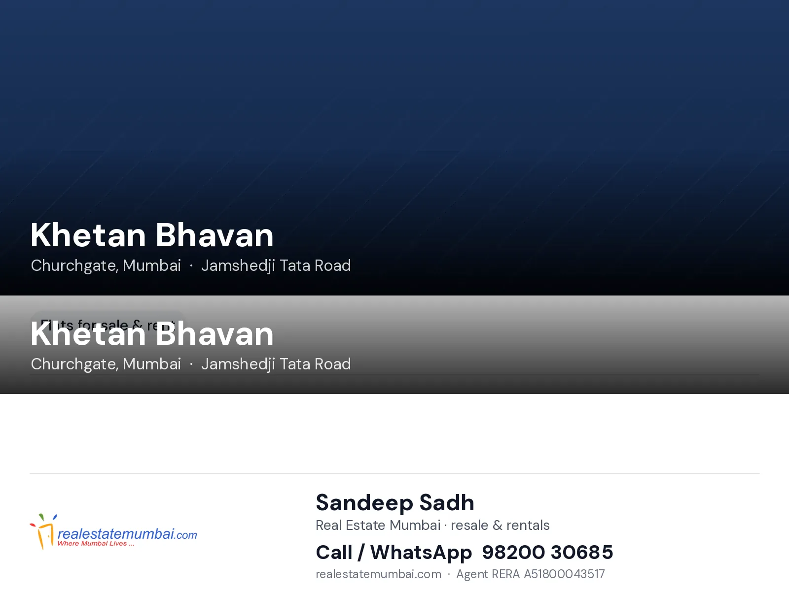 Khetan Bhavan, Churchgate, Mumbai — flats | Real Estate Mumbai, Sandeep Sadh 98200 30685