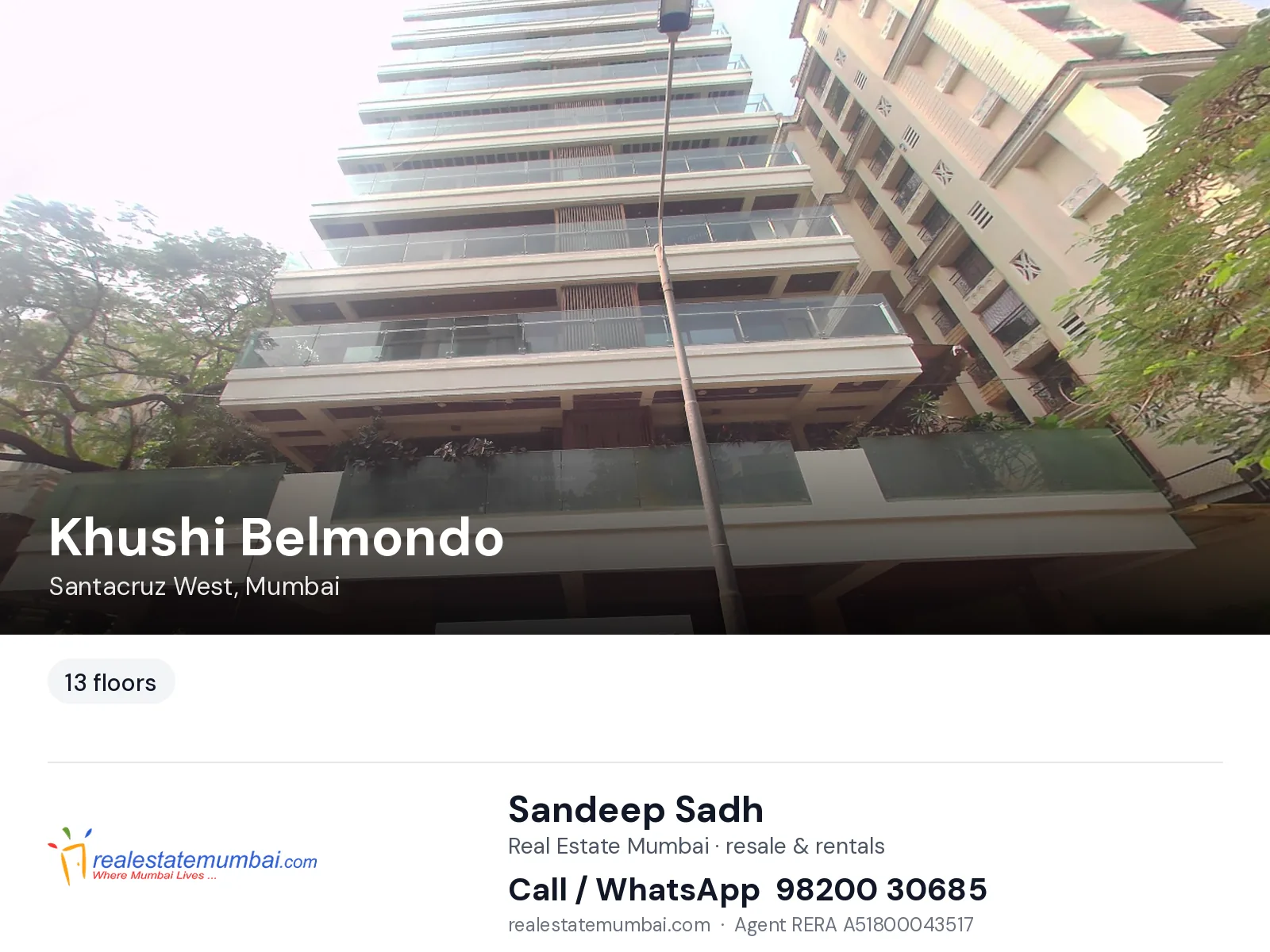 Khushi Belmondo, Santacruz West, Mumbai — flats | Real Estate Mumbai, Sandeep Sadh 98200 30685
