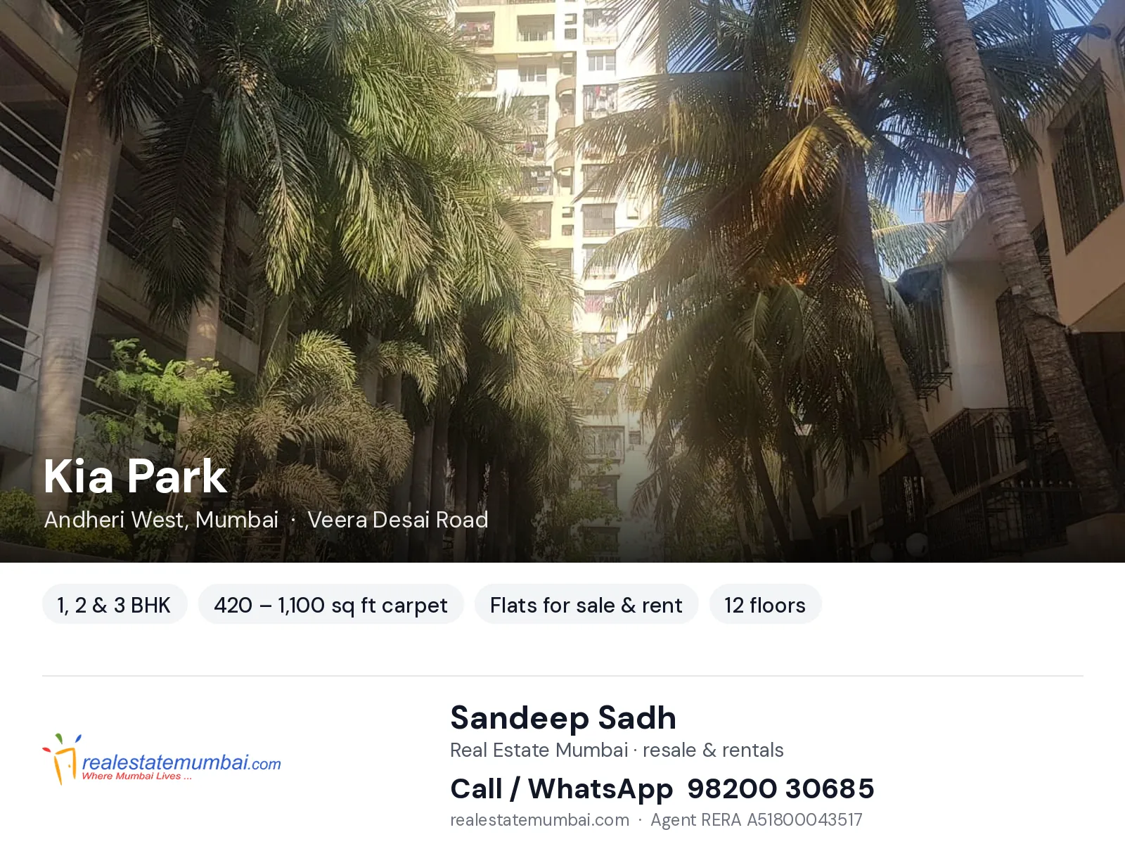 Kia Park, Andheri West, Mumbai — 1, 2 & 3 BHK flats for sale & rent | Real Estate Mumbai, Sandeep Sadh 98200 30685