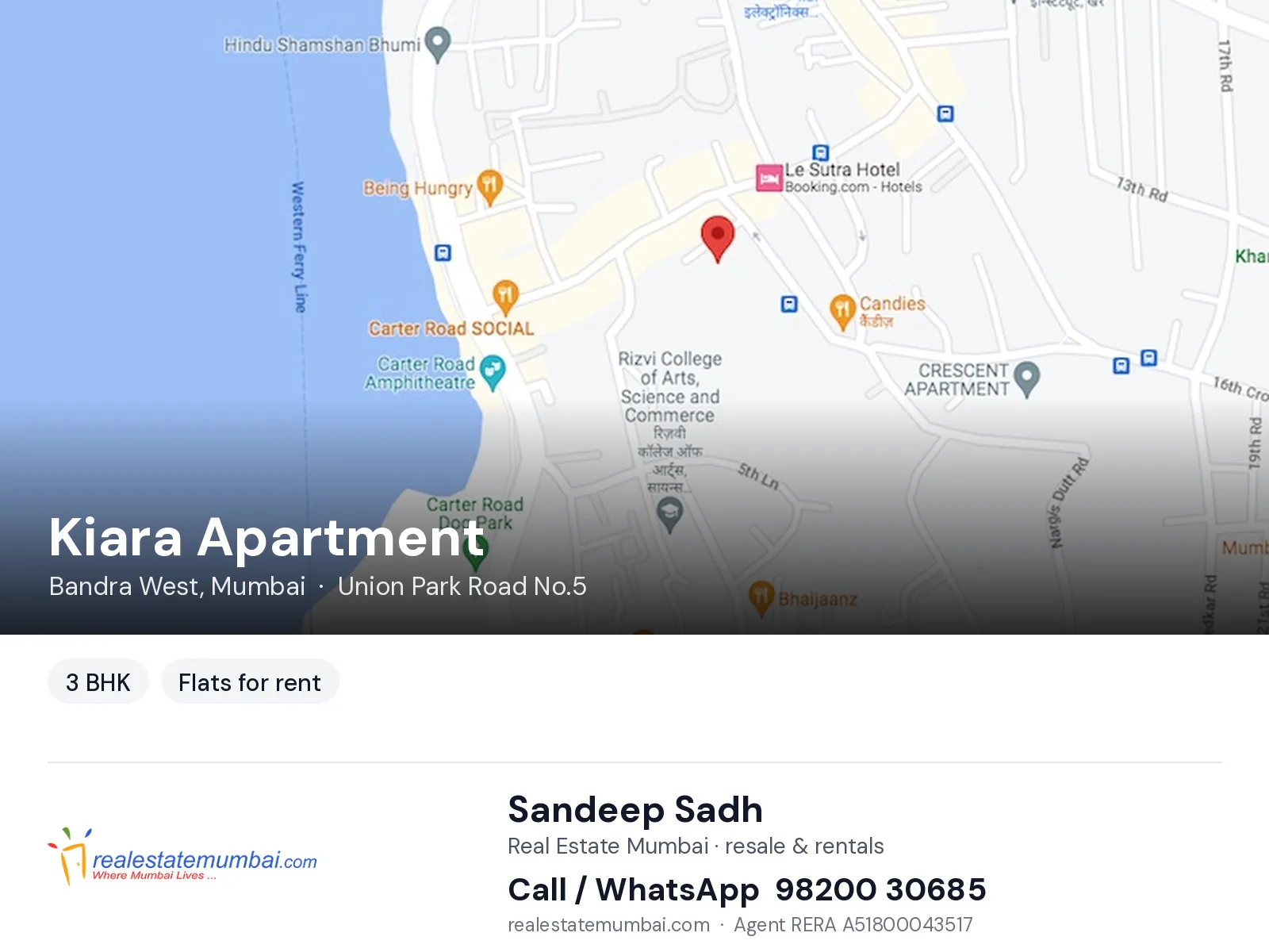 Kiara Apartment, Bandra West, Mumbai — 3 BHK flats for rent | Real Estate Mumbai, Sandeep Sadh 98200 30685