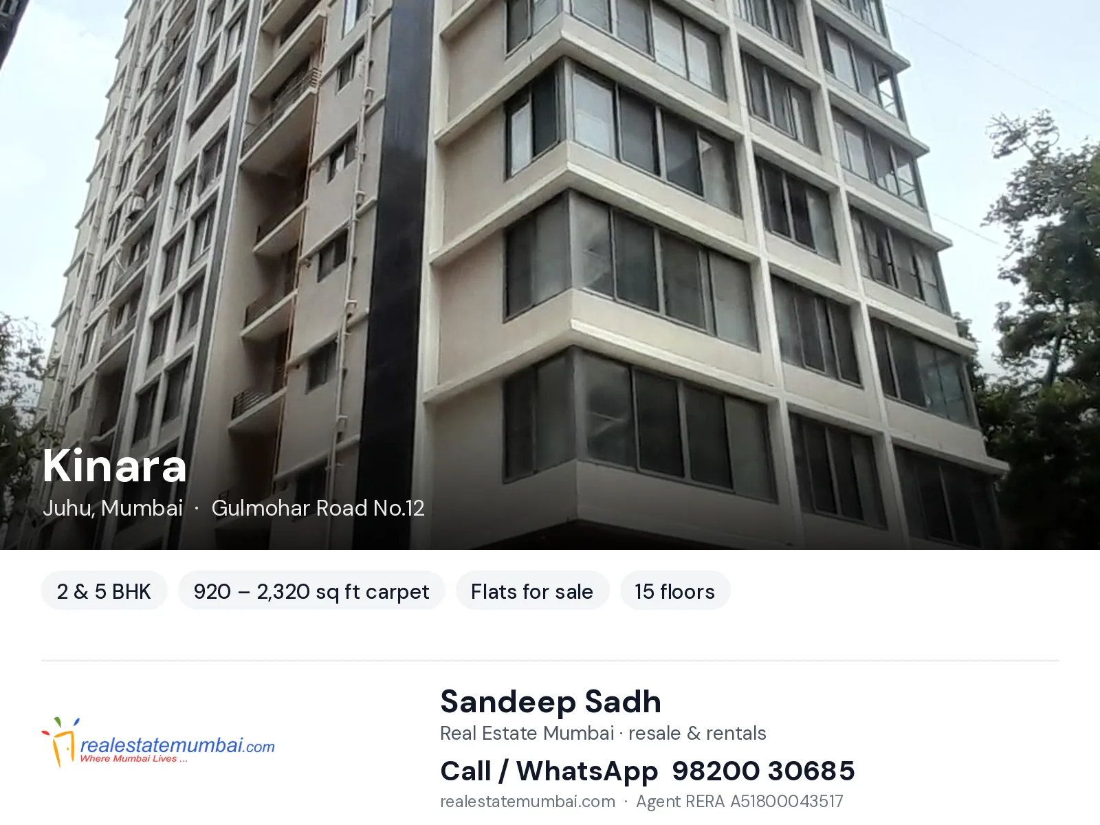 Kinara, Juhu, Mumbai — 2 & 5 BHK flats for sale | Real Estate Mumbai, Sandeep Sadh 98200 30685