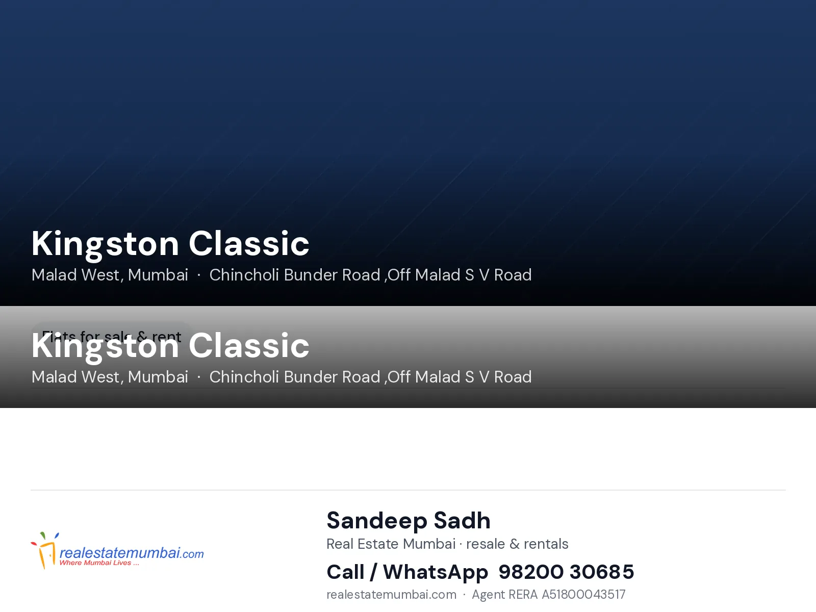 Kingston Classic, Malad West, Mumbai — flats | Real Estate Mumbai, Sandeep Sadh 98200 30685