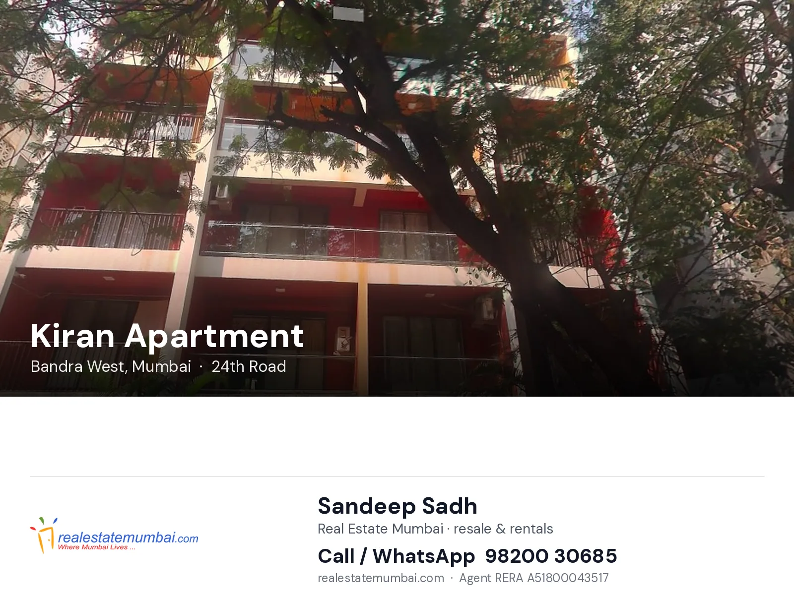 Kiran Apartment, Bandra West, Mumbai — flats | Real Estate Mumbai, Sandeep Sadh 98200 30685