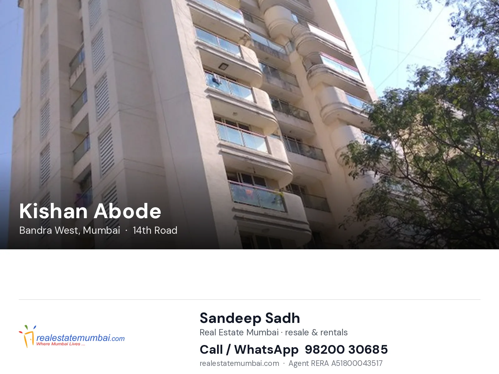 Kishan Abode, Bandra West, Mumbai — flats | Real Estate Mumbai, Sandeep Sadh 98200 30685