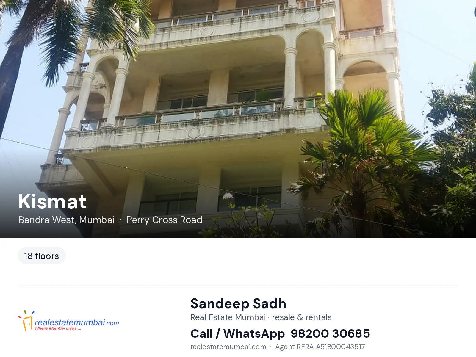 Kismat, Bandra West, Mumbai — flats | Real Estate Mumbai, Sandeep Sadh 98200 30685