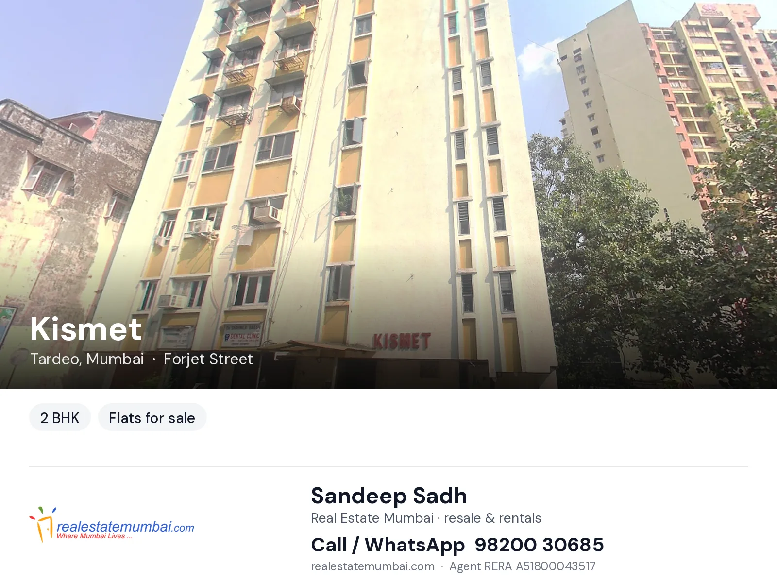 Kismet, Tardeo, Mumbai — 2 BHK flats for sale | Real Estate Mumbai, Sandeep Sadh 98200 30685