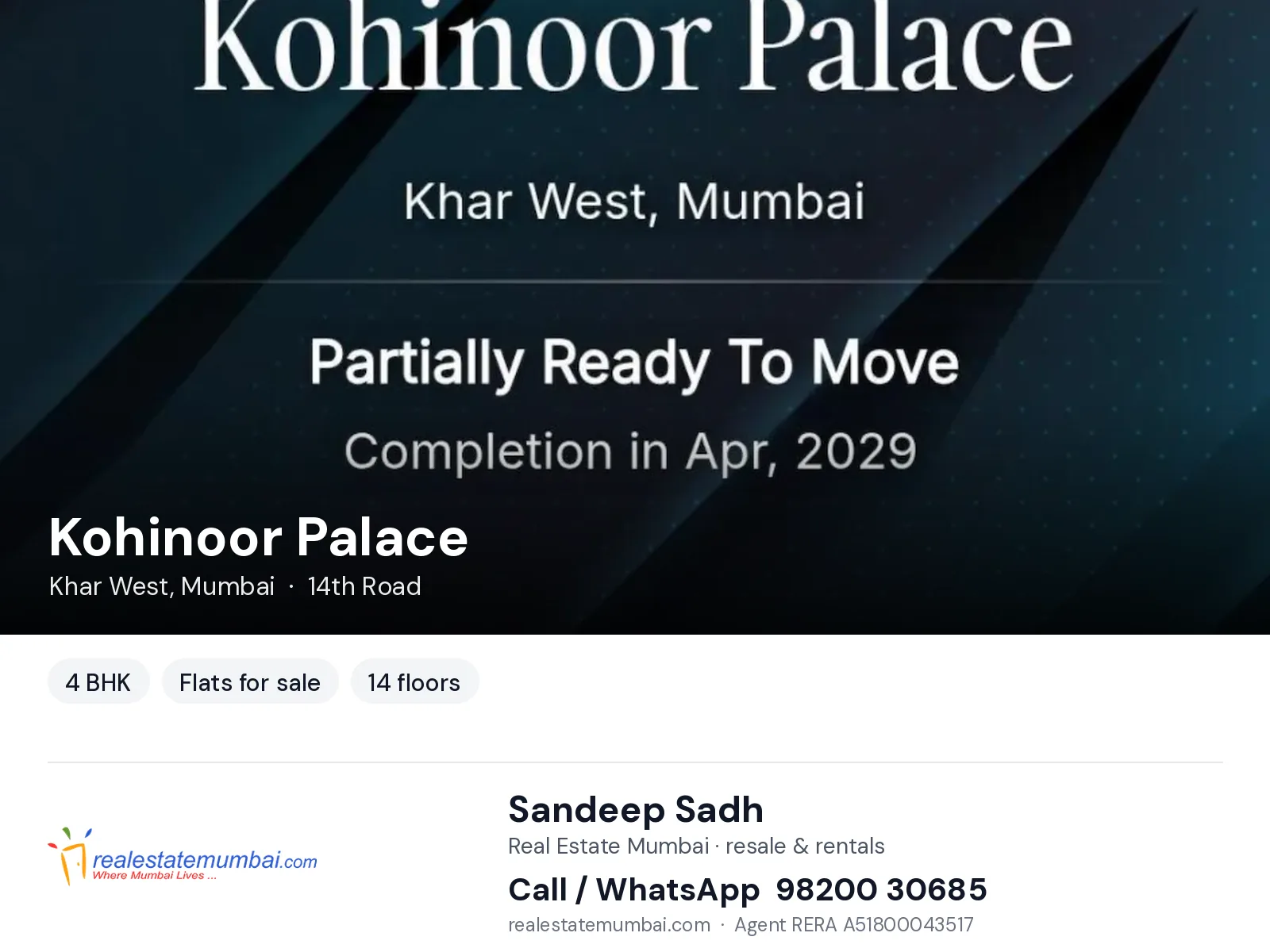 Kohinoor Palace, Khar West, Mumbai — 4 BHK flats for sale | Real Estate Mumbai, Sandeep Sadh 98200 30685