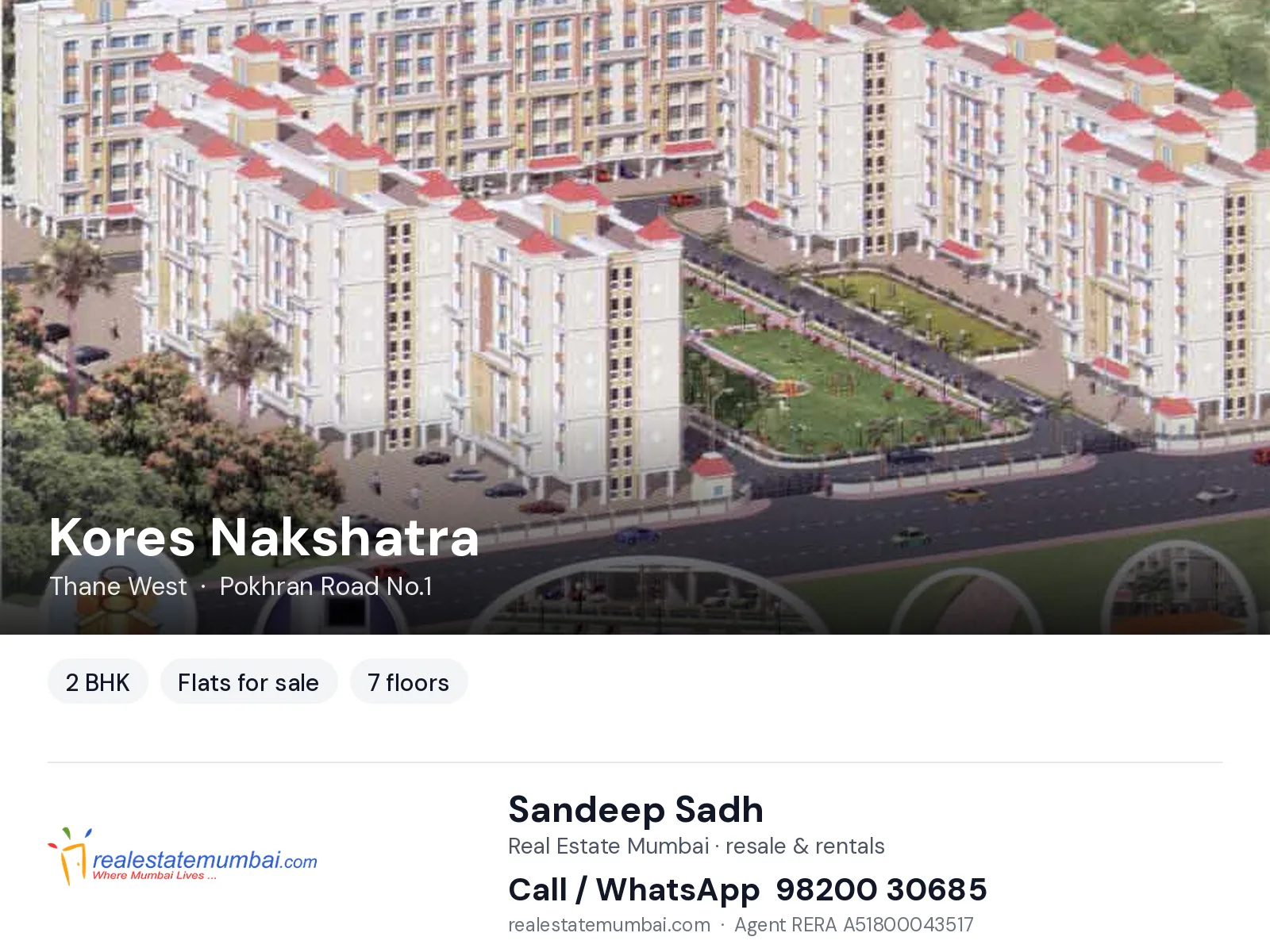 Kores Nakshatra, Thane West — 2 BHK flats for sale | Real Estate Mumbai, Sandeep Sadh 98200 30685
